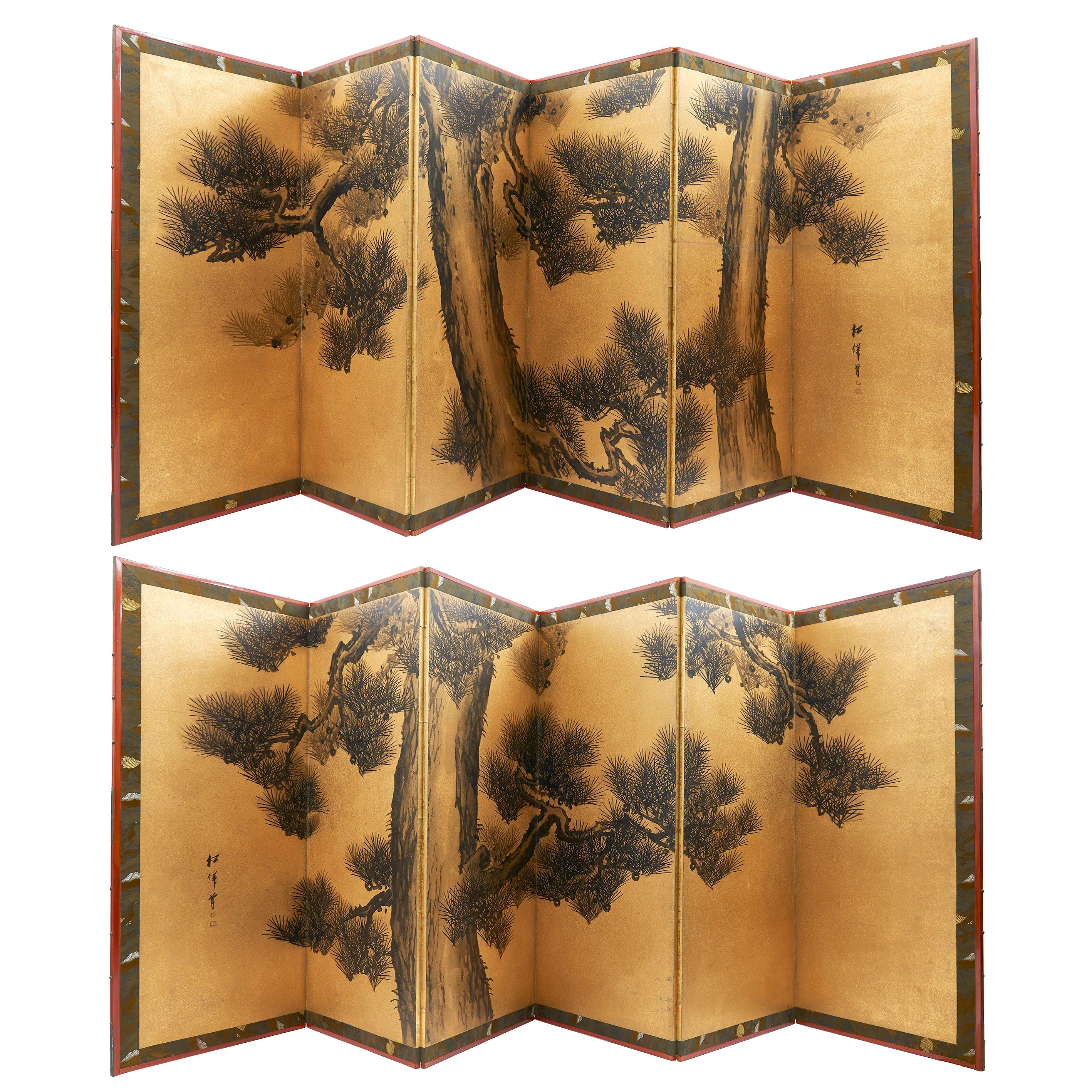 Pair of SixFold Japanese Screens Attribtuted to Kano Sansetsu, 1590