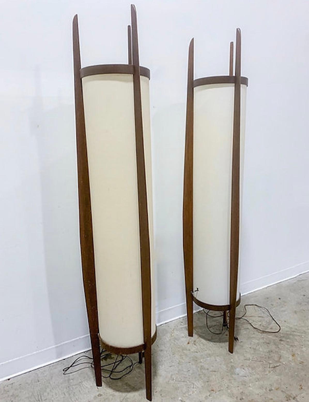 Mid-Century Modern Six-Foot-Tall Walnut Modeline Lamps