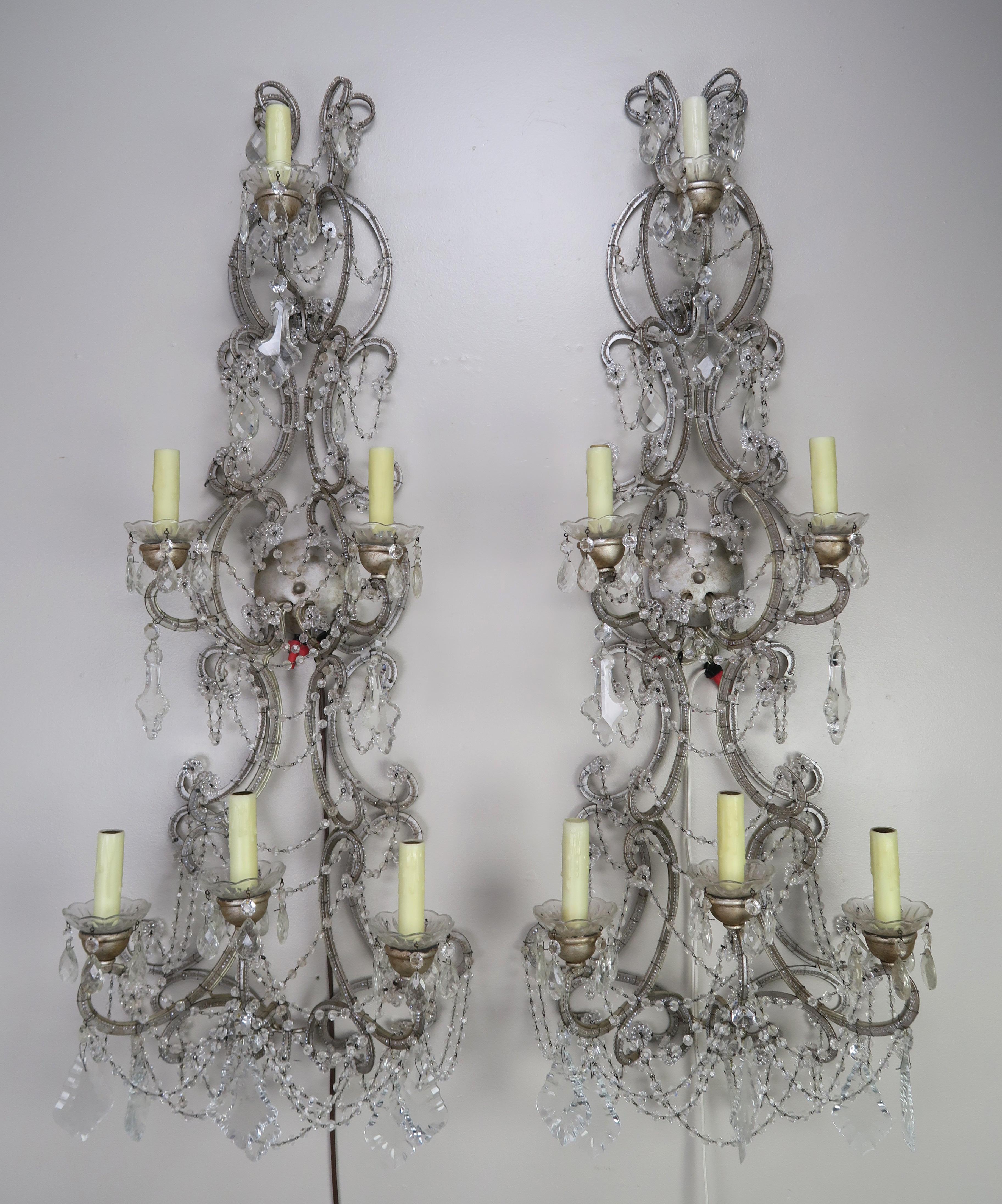 Pair of Six-Light Italian Crystal Beaded Sconces 8