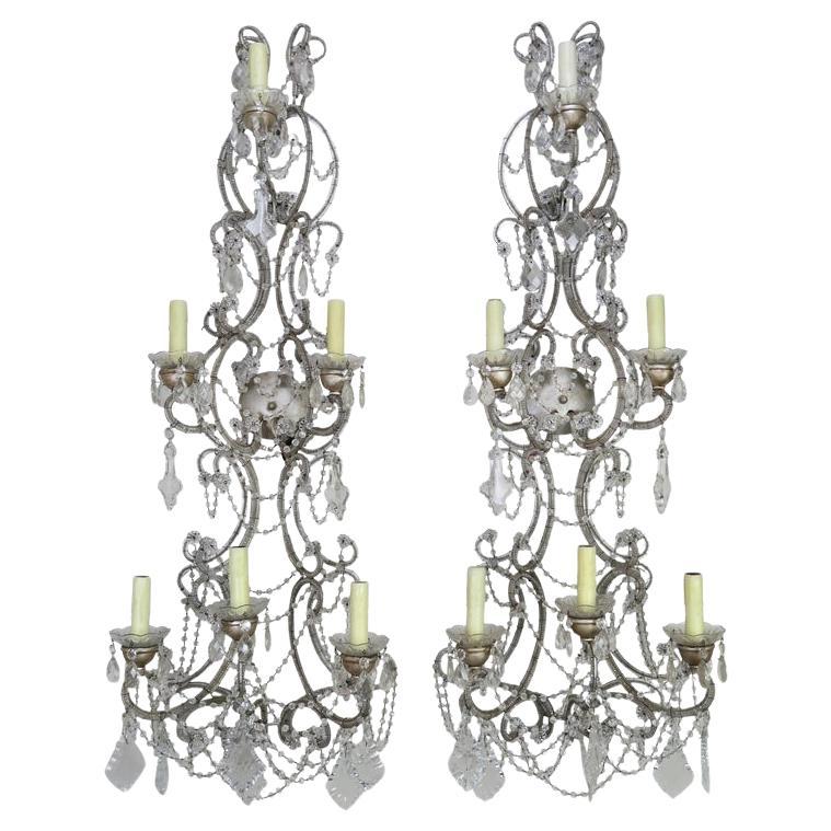 Pair of Six-Light Italian Crystal Beaded Sconces