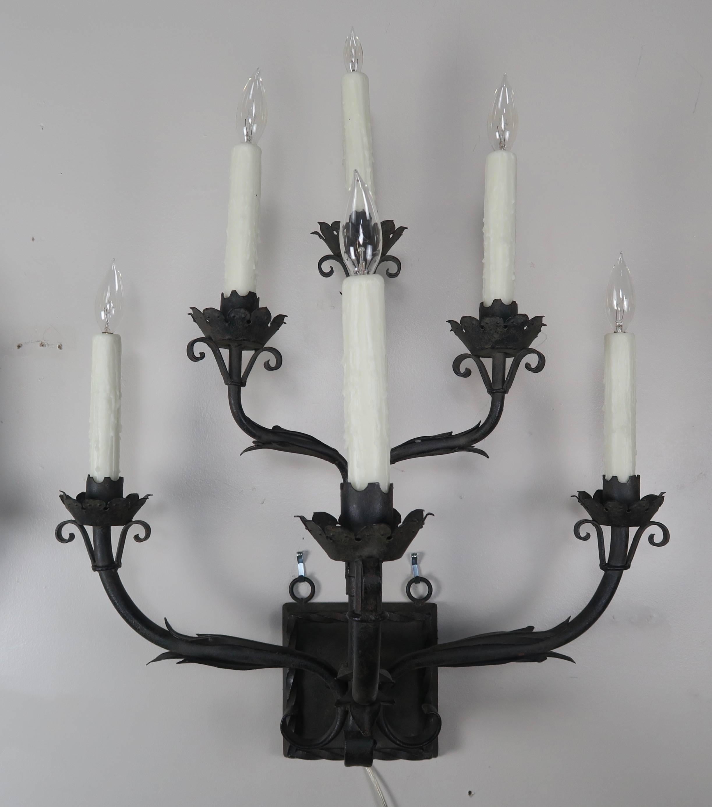 Other Pair of Six Light Spanish Wrought Iron Sconces