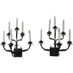 Pair of Six Light Spanish Wrought Iron Sconces