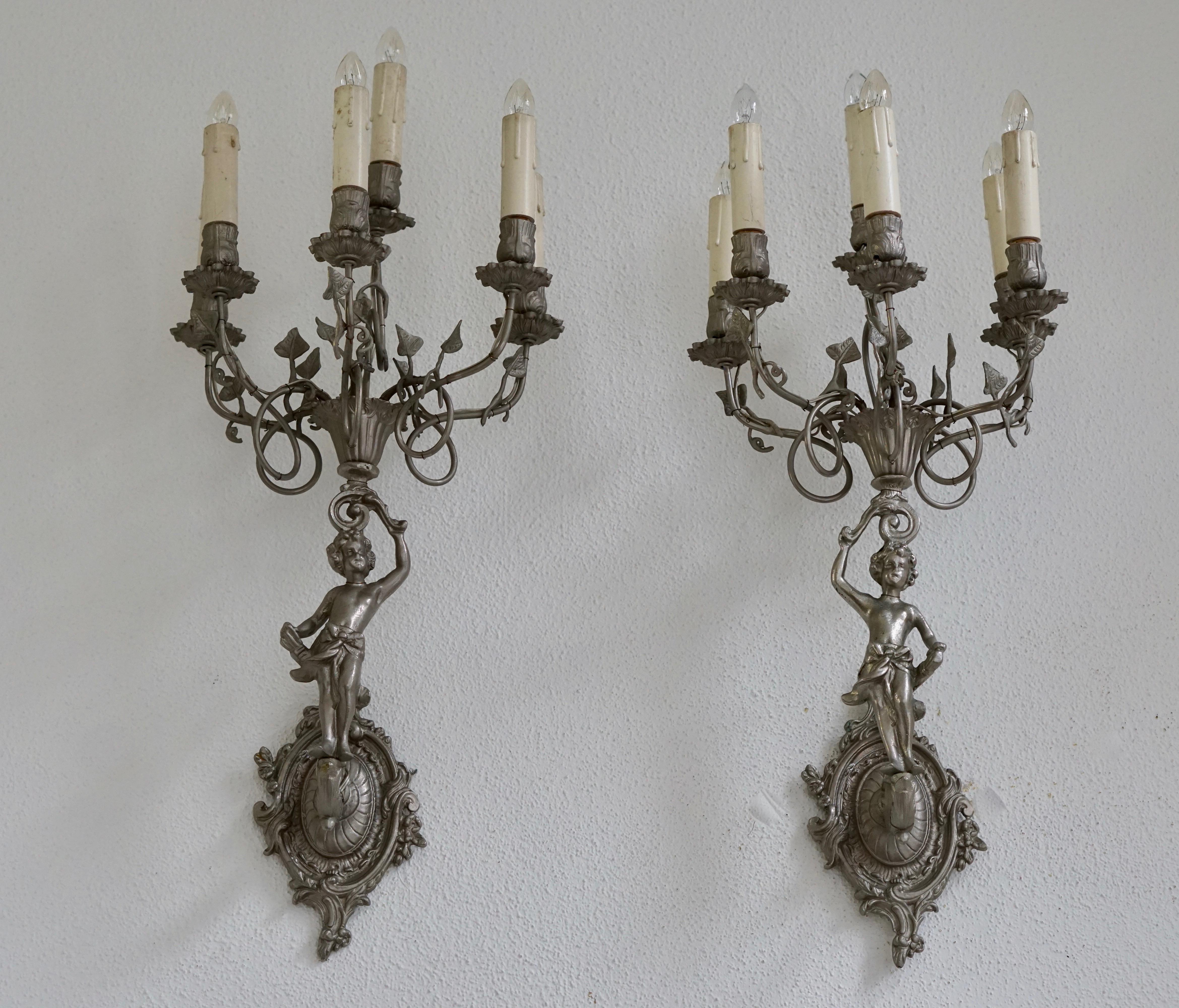 Art Nouveau Pair of Six-Light Wall Light Sconces