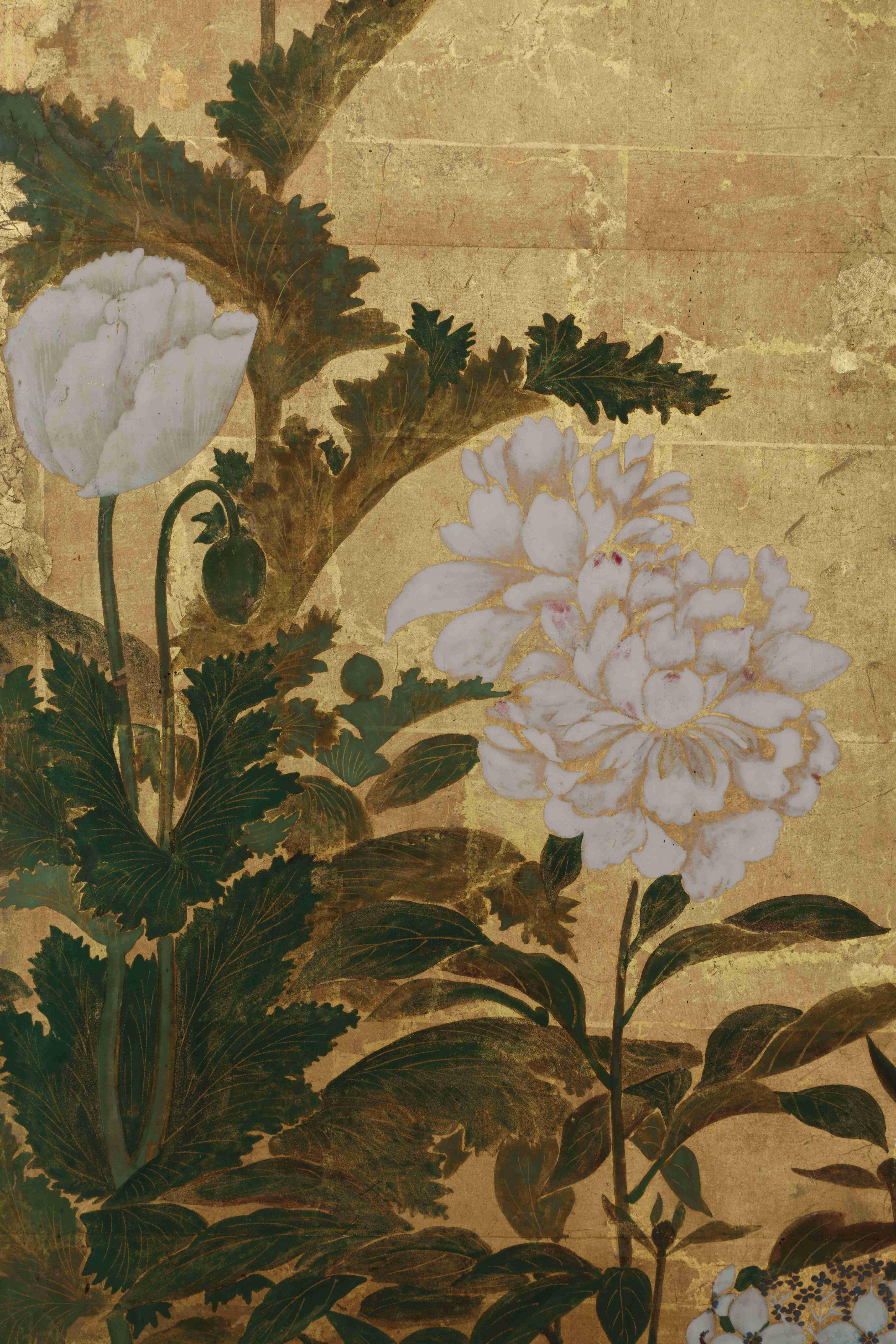 18th Century and Earlier Pair of Six-Panel Screens, Flowers of the Four Seasons For Sale