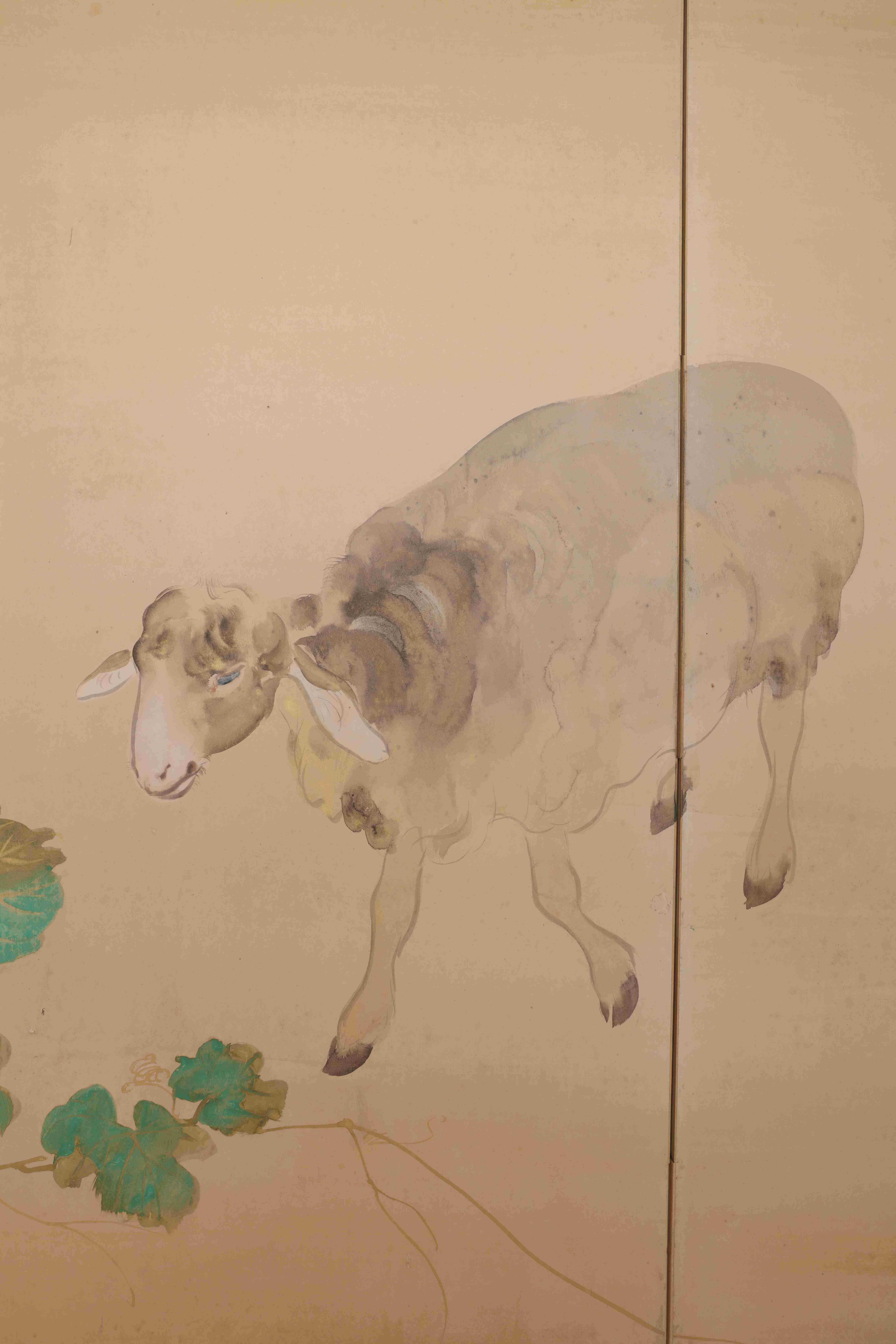 Pair of Six-Panel Screens, Sheep by Trees In Excellent Condition For Sale In New York, NY