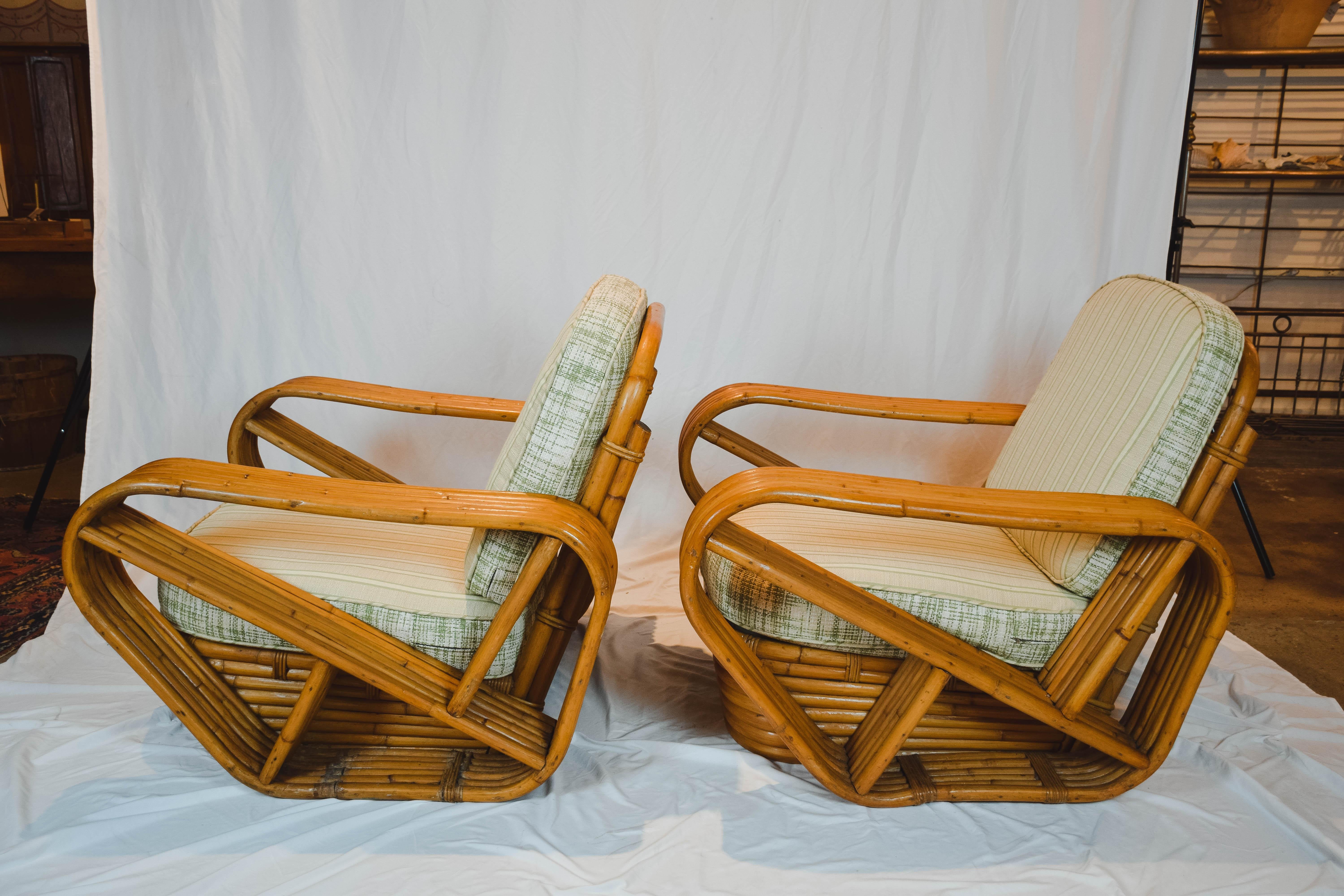 Rattan Pair of Six-Strand Pretzel Lounge Chairs Attributed to Paul Frankl