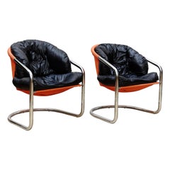 Pair of Skai and Fabric Easy Chairs, circa 1970