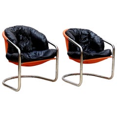 Pair of Skai and Fabric Easy Chairs, circa 1970