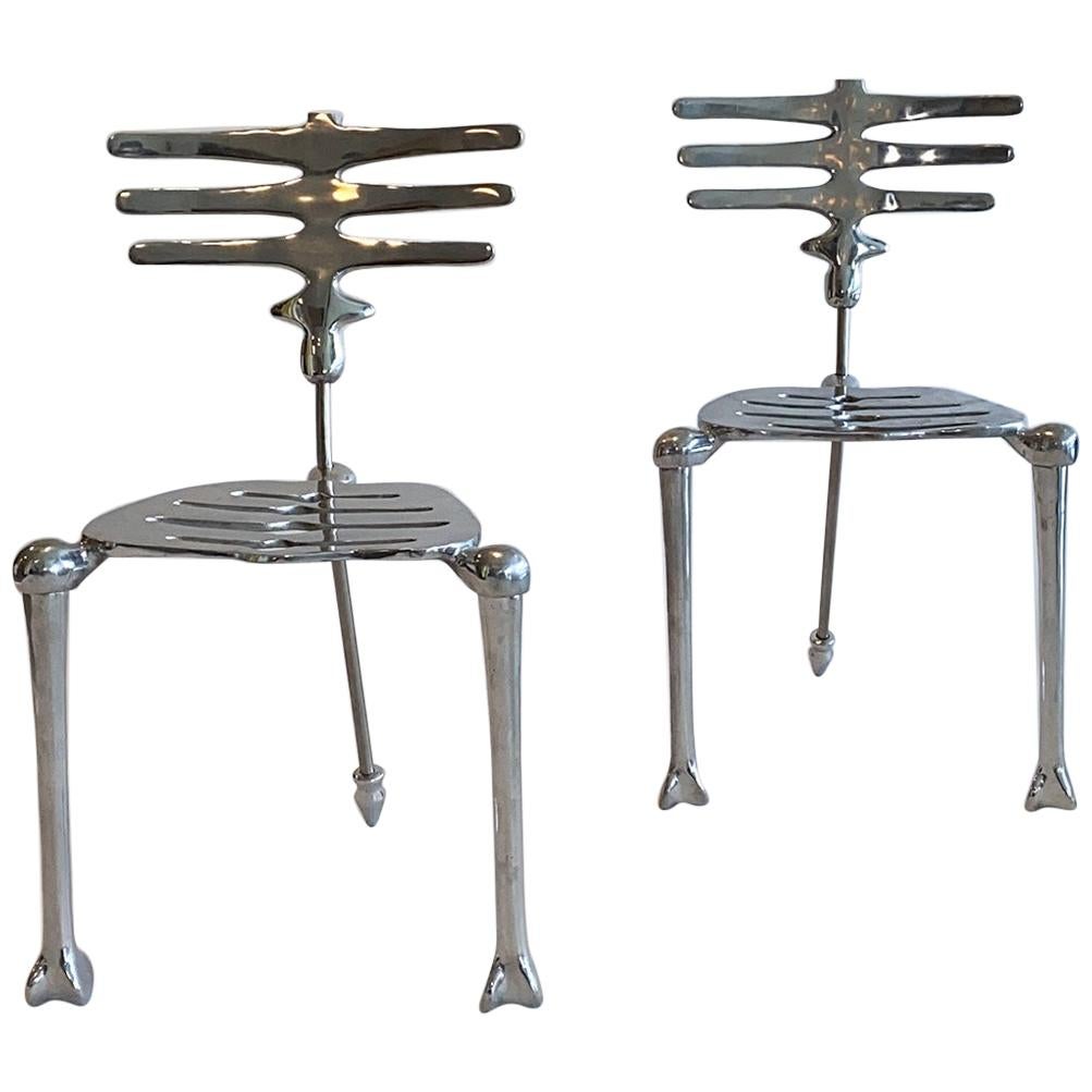 Pair of Skeleton Chairs by Michael Aram Aluminum and Stainless Steel