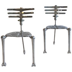 Used Pair of Skeleton Chairs by Michael Aram Aluminum and Stainless Steel