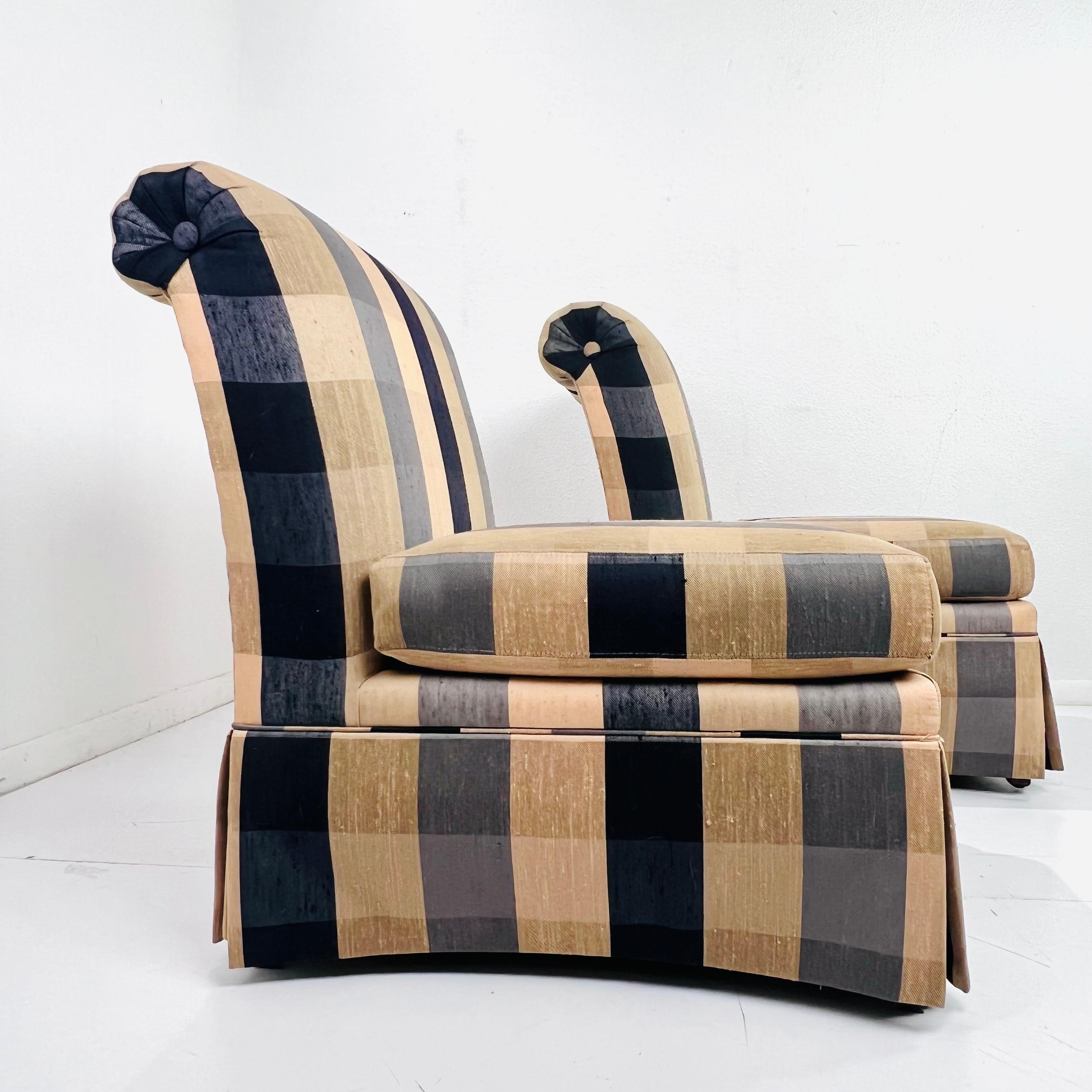 Pair of Skirted Silk Blend Slipper Chairs 3