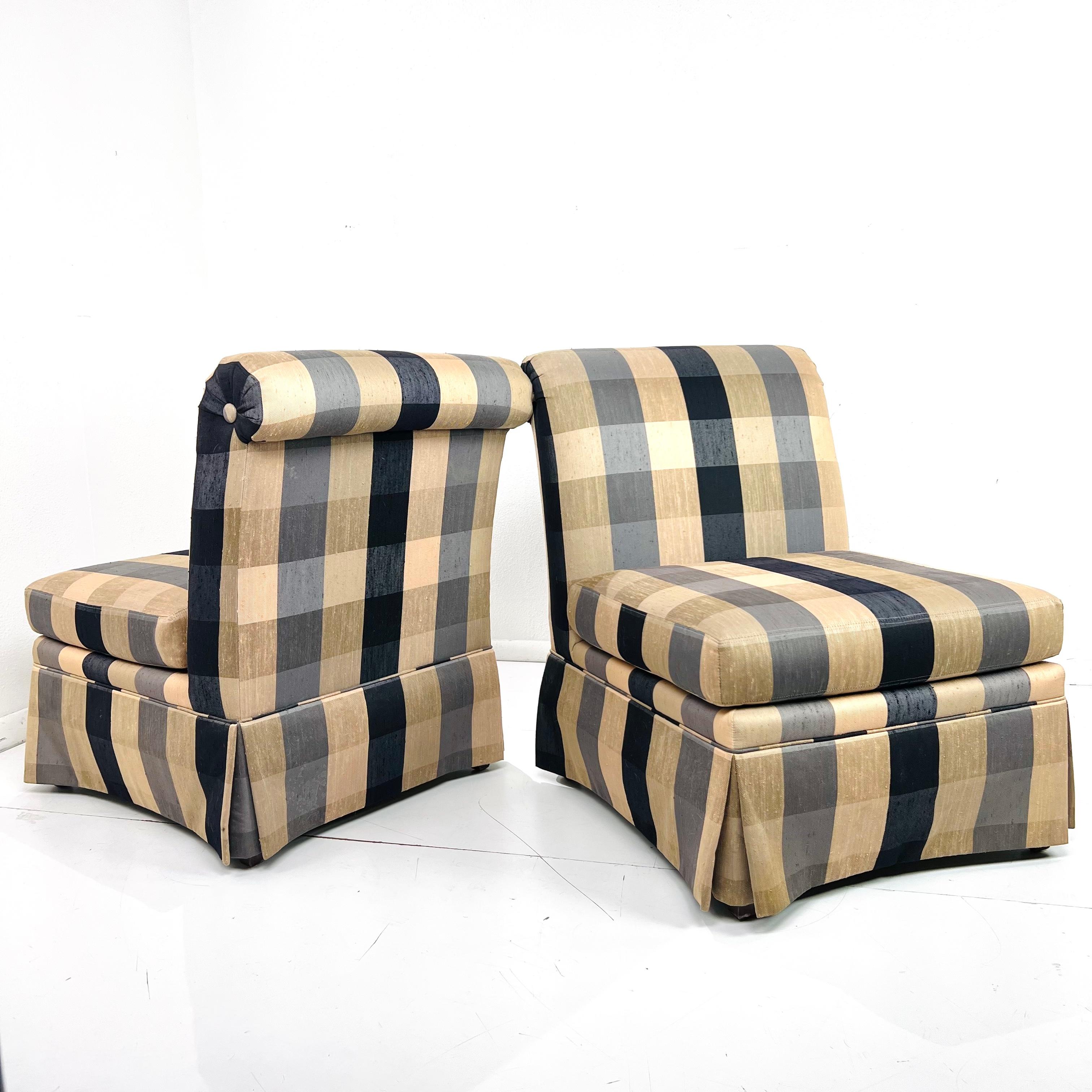 Pair of Skirted Silk Blend Slipper Chairs 6