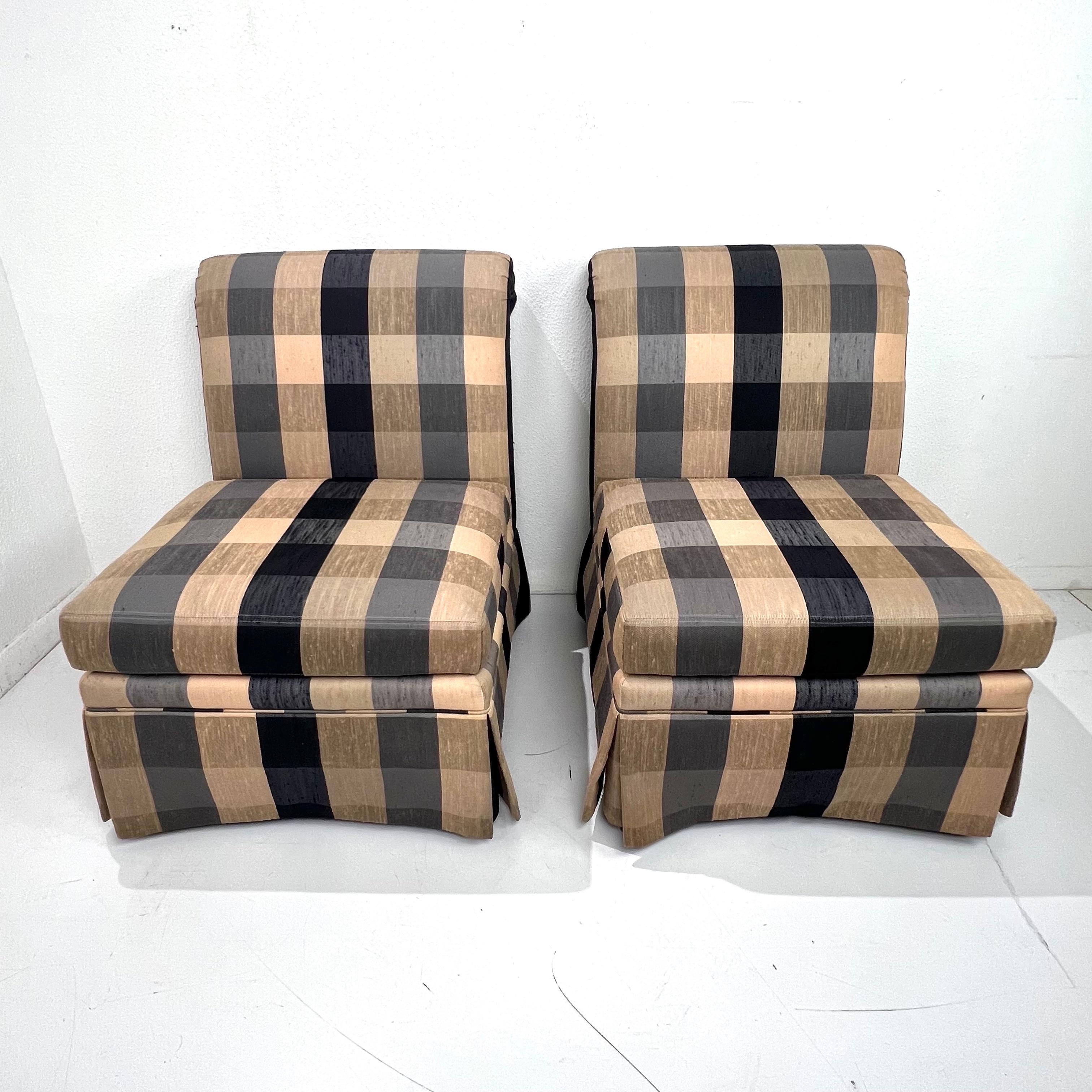 Pair of Skirted Silk Blend Slipper Chairs 9