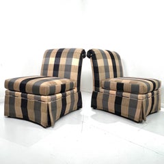 Pair of Skirted Silk Blend Slipper Chairs