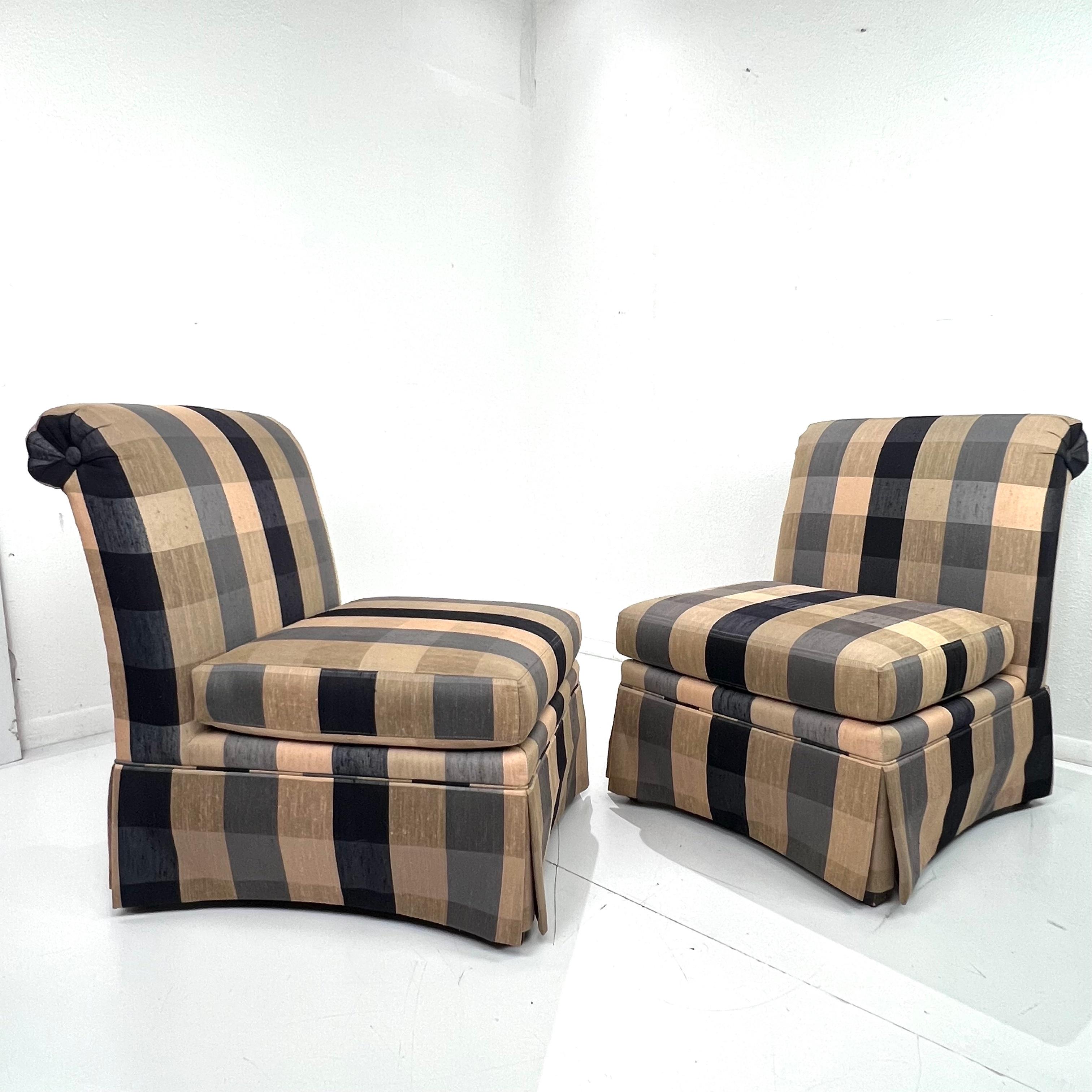 Pair of Skirted Silk Blend Slipper Chairs 2