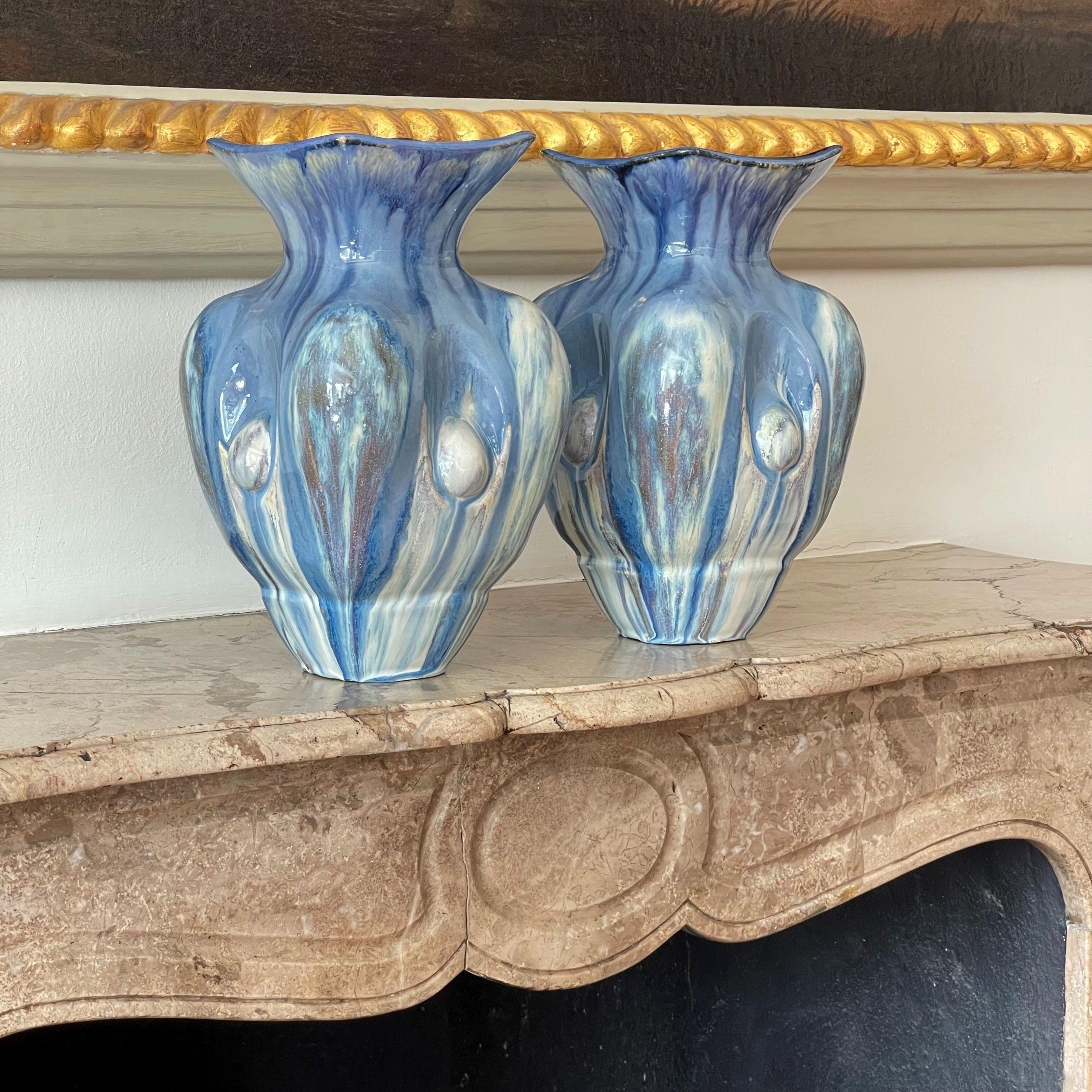 Pair of Sky Blue Ceramic Vases Contemporary 21st Century Italian Unique Piece In New Condition For Sale In London, GB