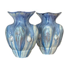 Pair of Sky Blue Ceramic Vases Contemporary 21st Century Italian Unique Piece
