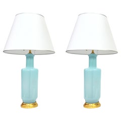 Pair of Sky Blue Murano Glass Table Lamps by David Duncan Studio