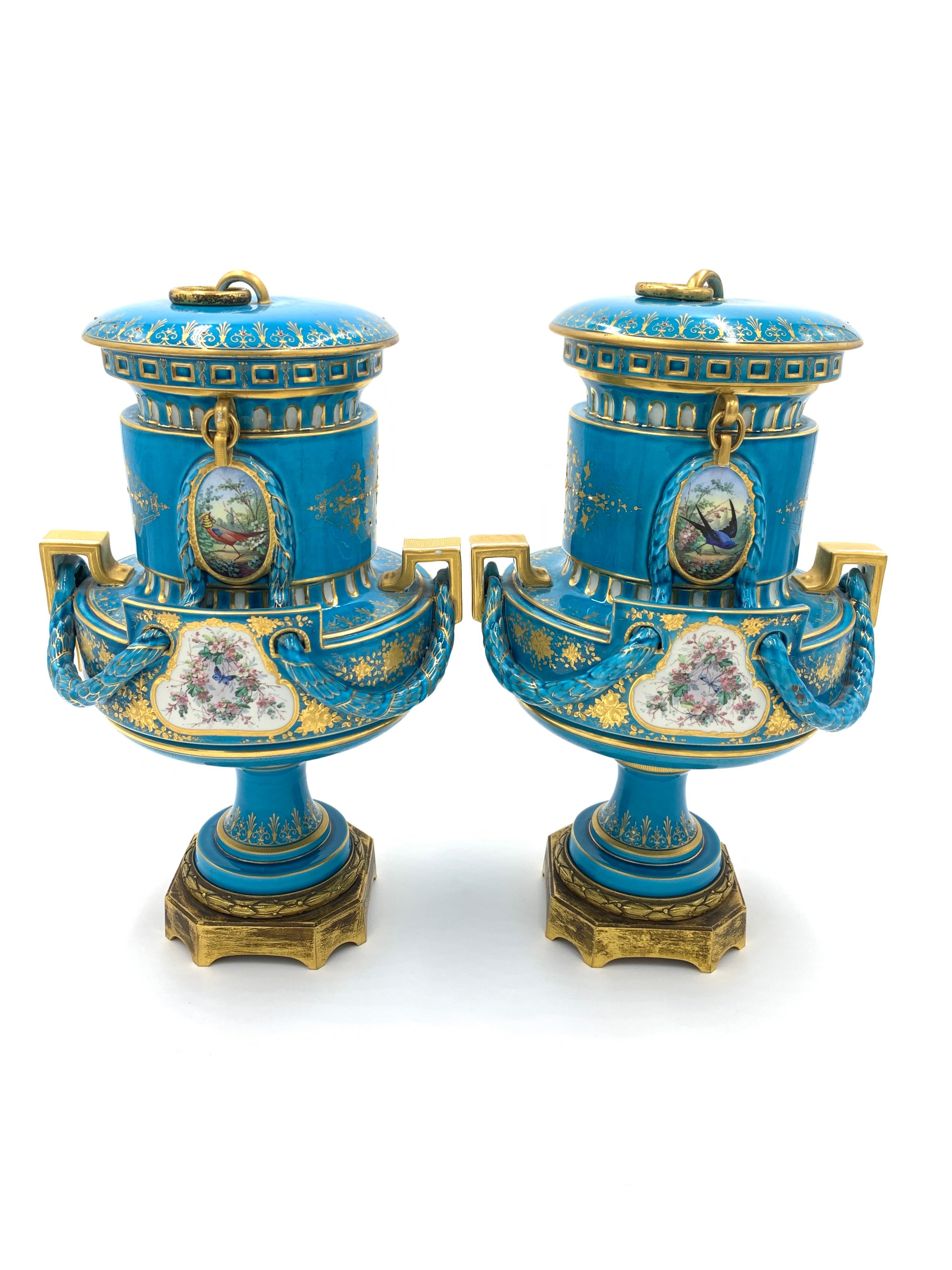 French Pair of Sky Blue Sevres Style Vases For Sale