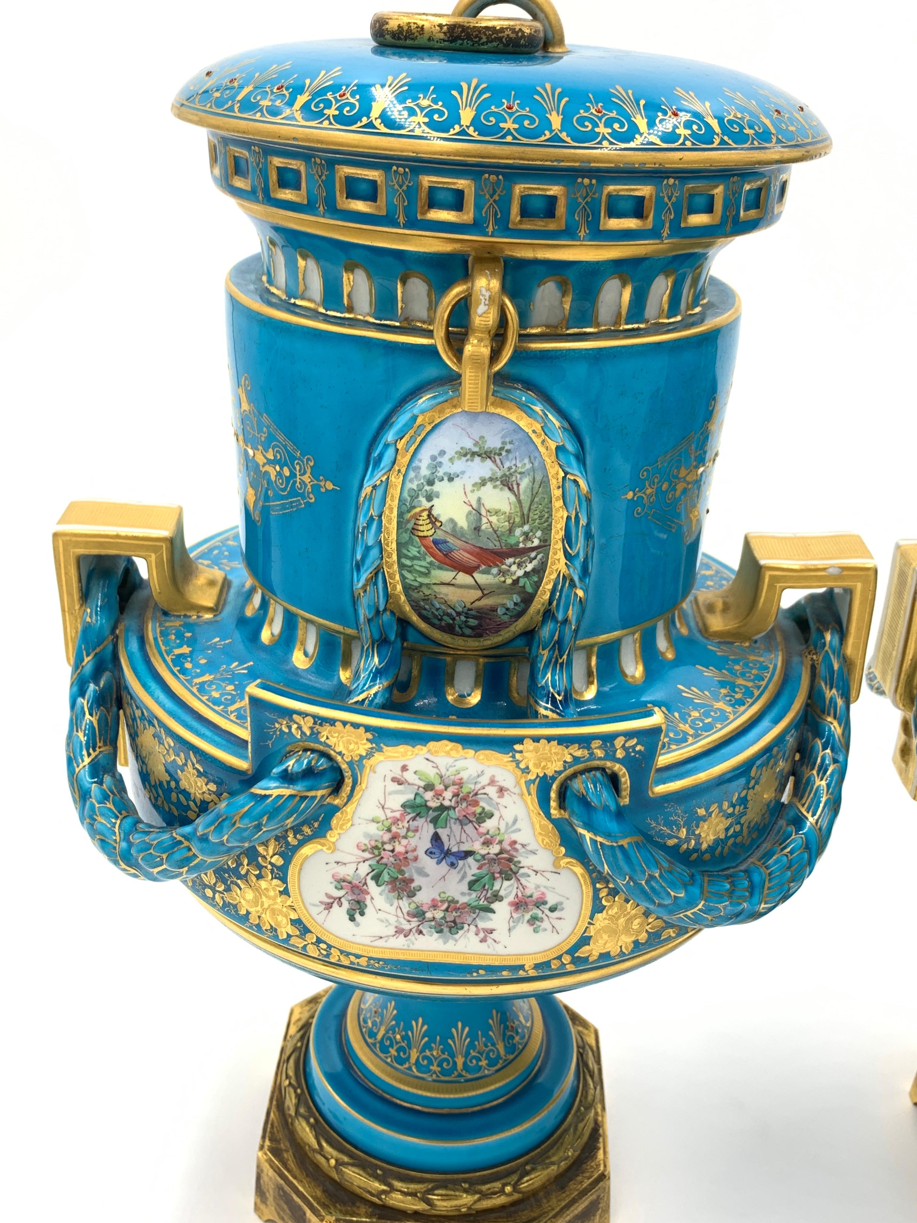 19th Century Pair of Sky Blue Sevres Style Vases For Sale