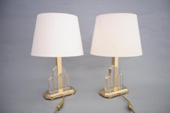 Pair of Skyscraper Table Lamps in Brass and Lucite, 1970s