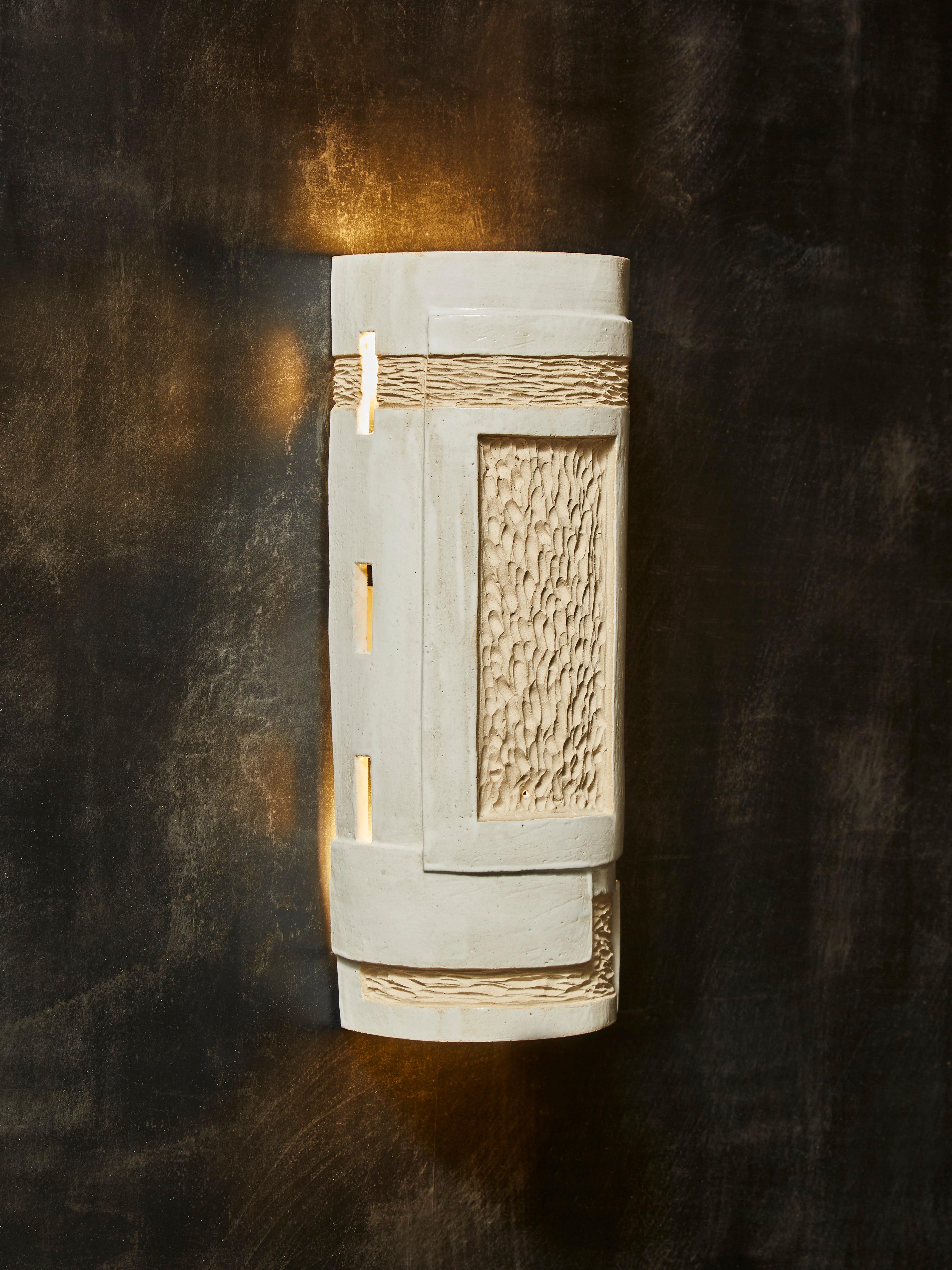 Modern Pair of Slab Built Ceramic Wall Sconces by Melissa Cromwell For Sale