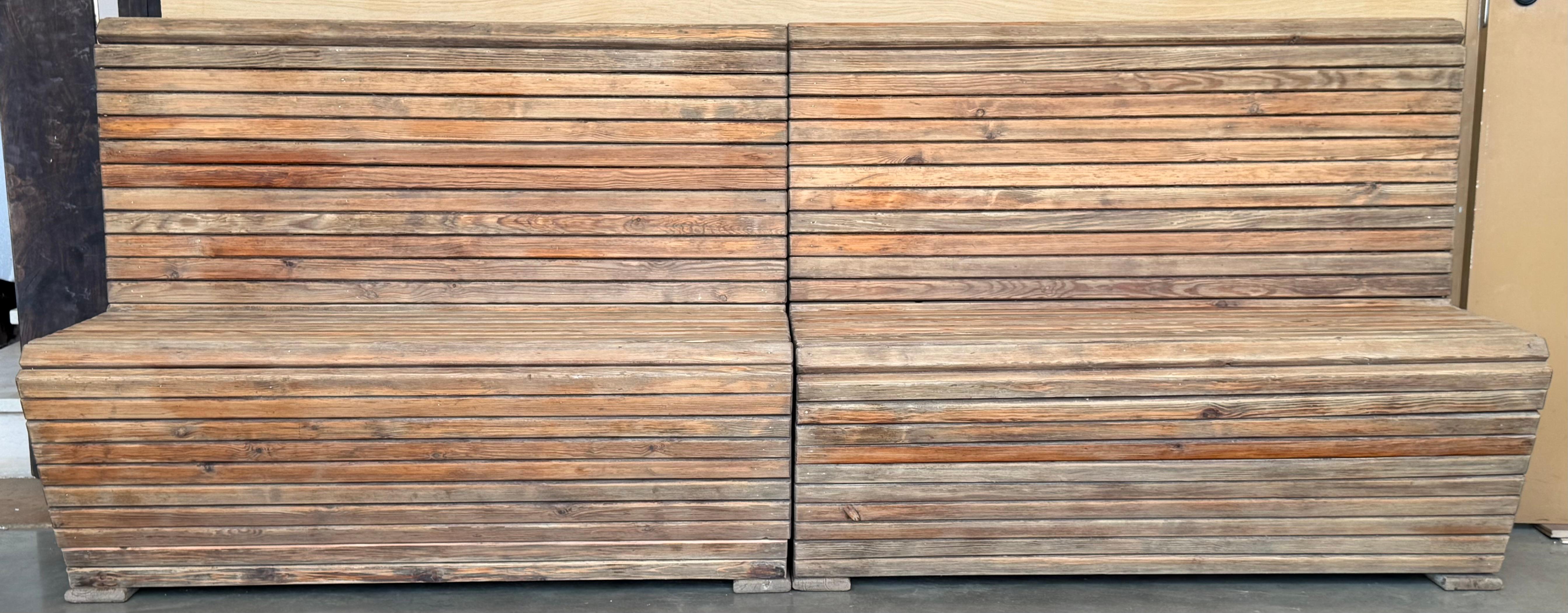 Spanish Pair of Slabs Benches in Solid Pine 