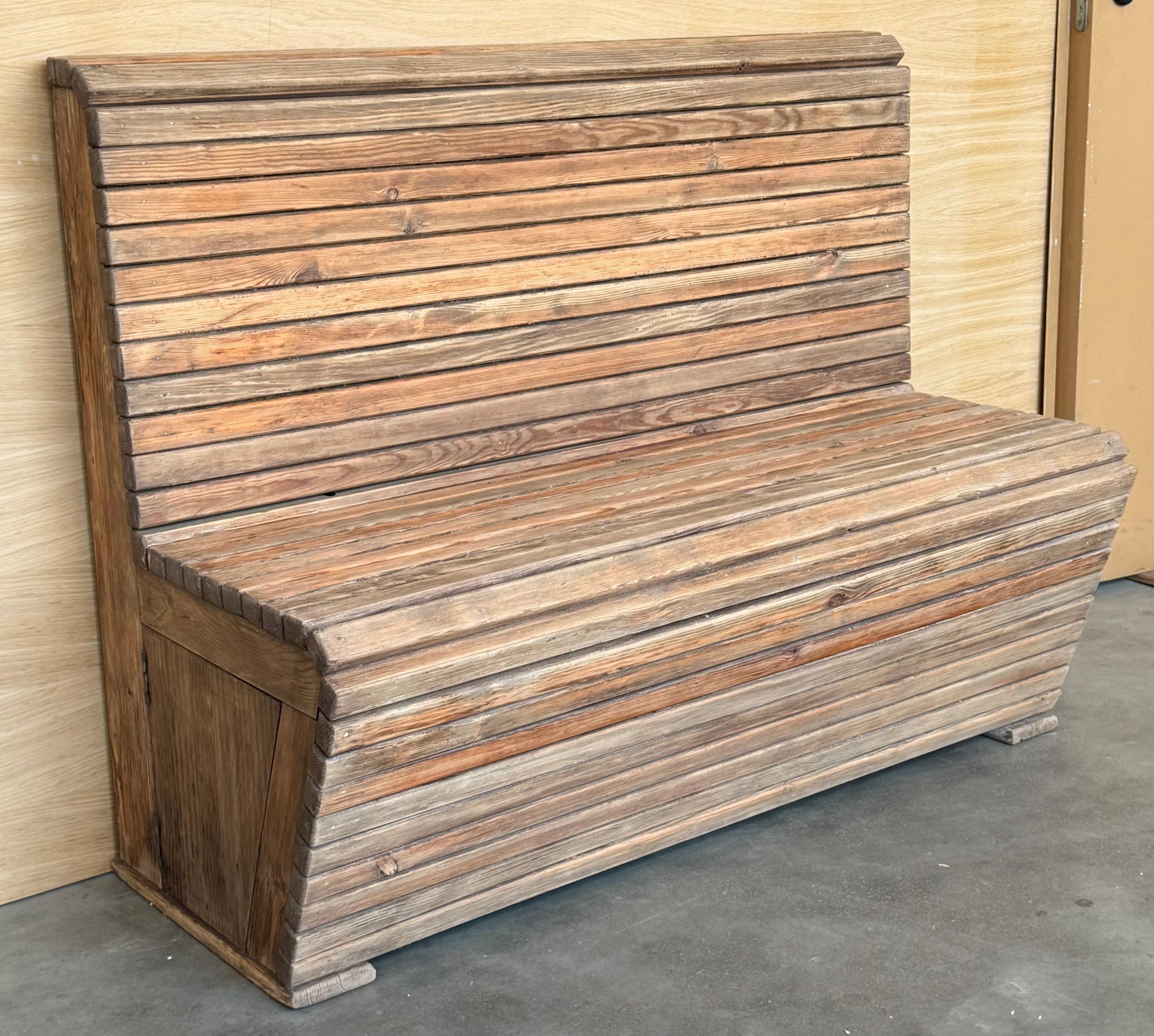 20th Century Pair of Slabs Benches in Solid Pine 