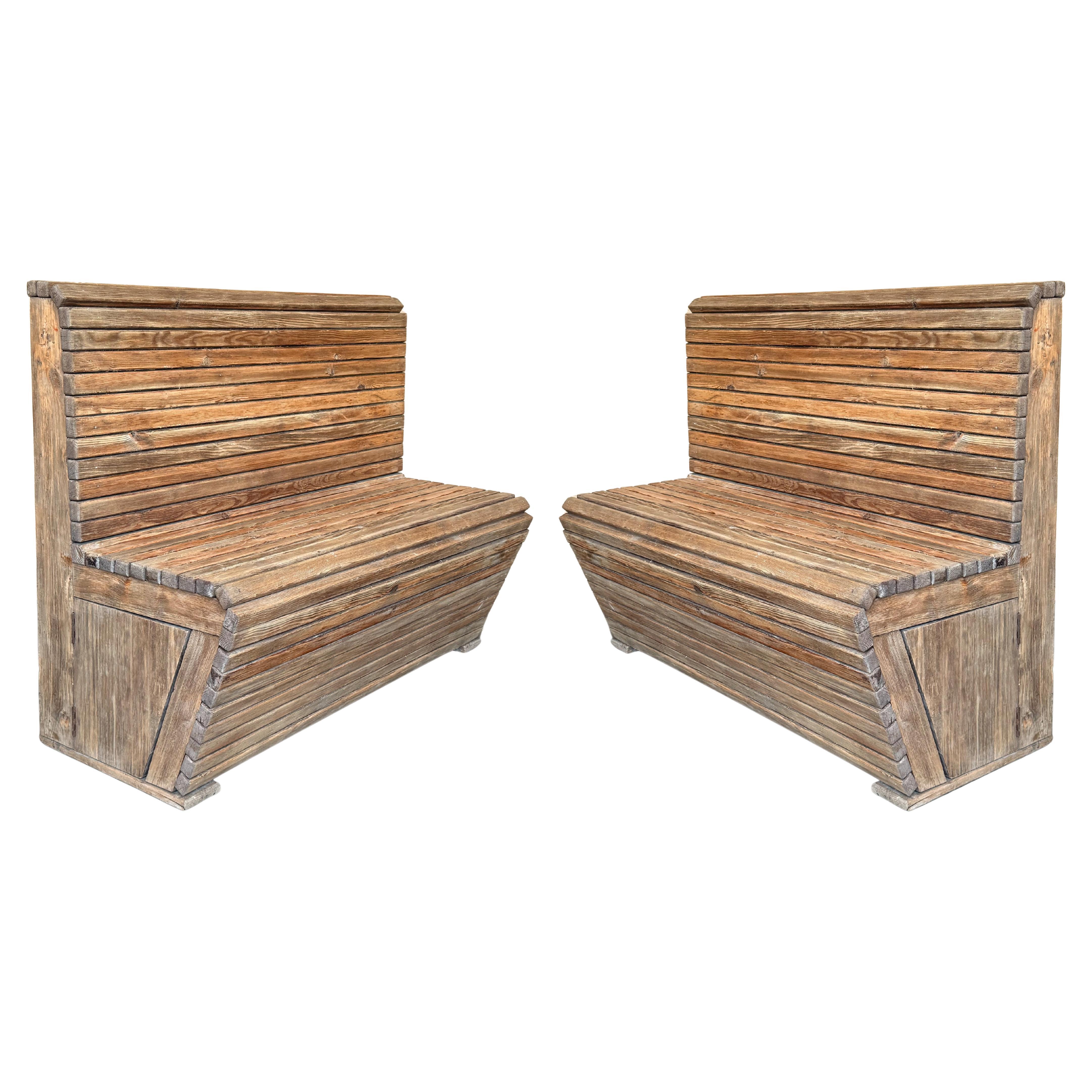 Pair of Slabs Benches in Solid Pine "Mobila" For Sale