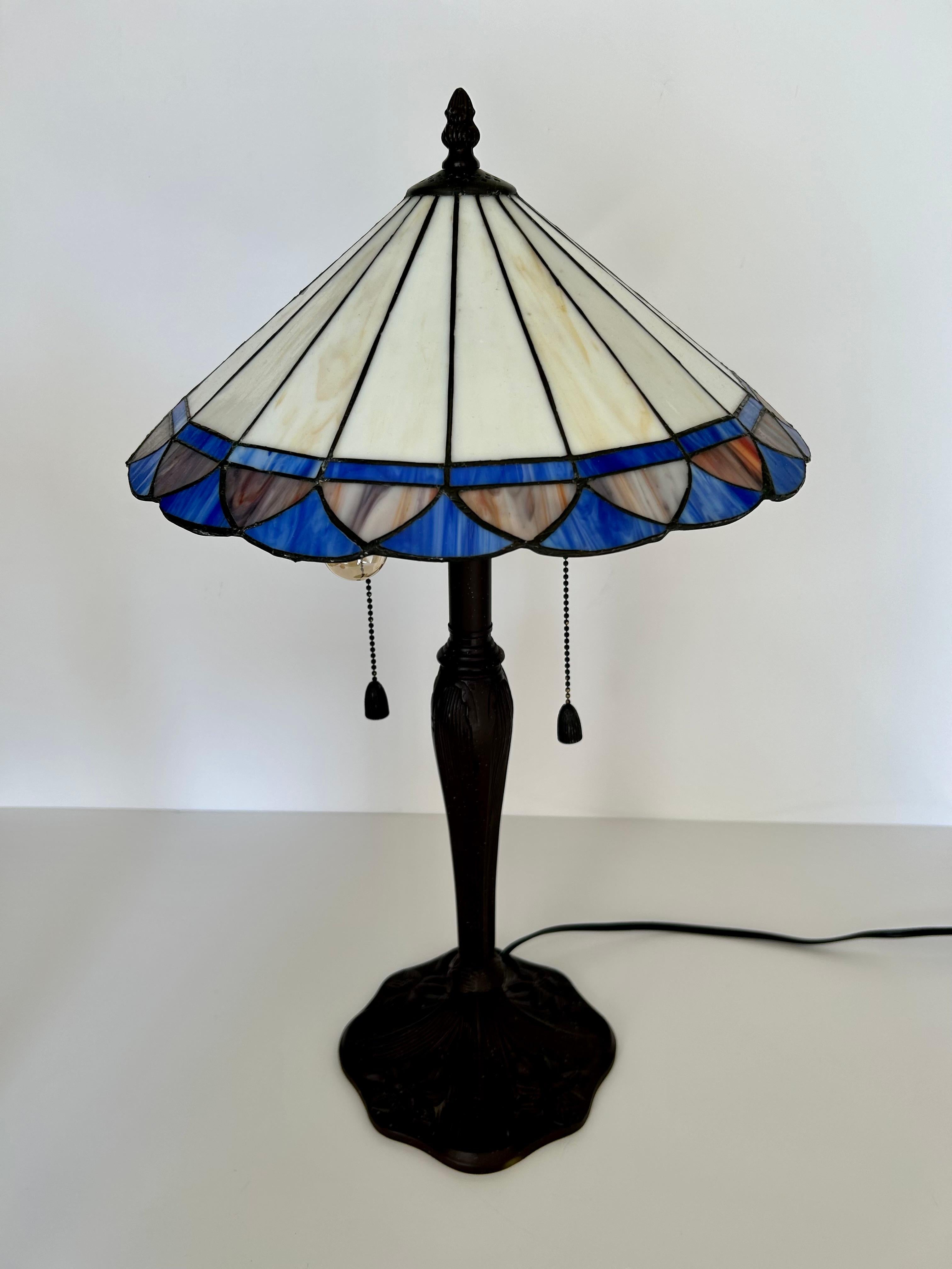 Arts and Crafts Pair of Slag Glass Table Lamps
