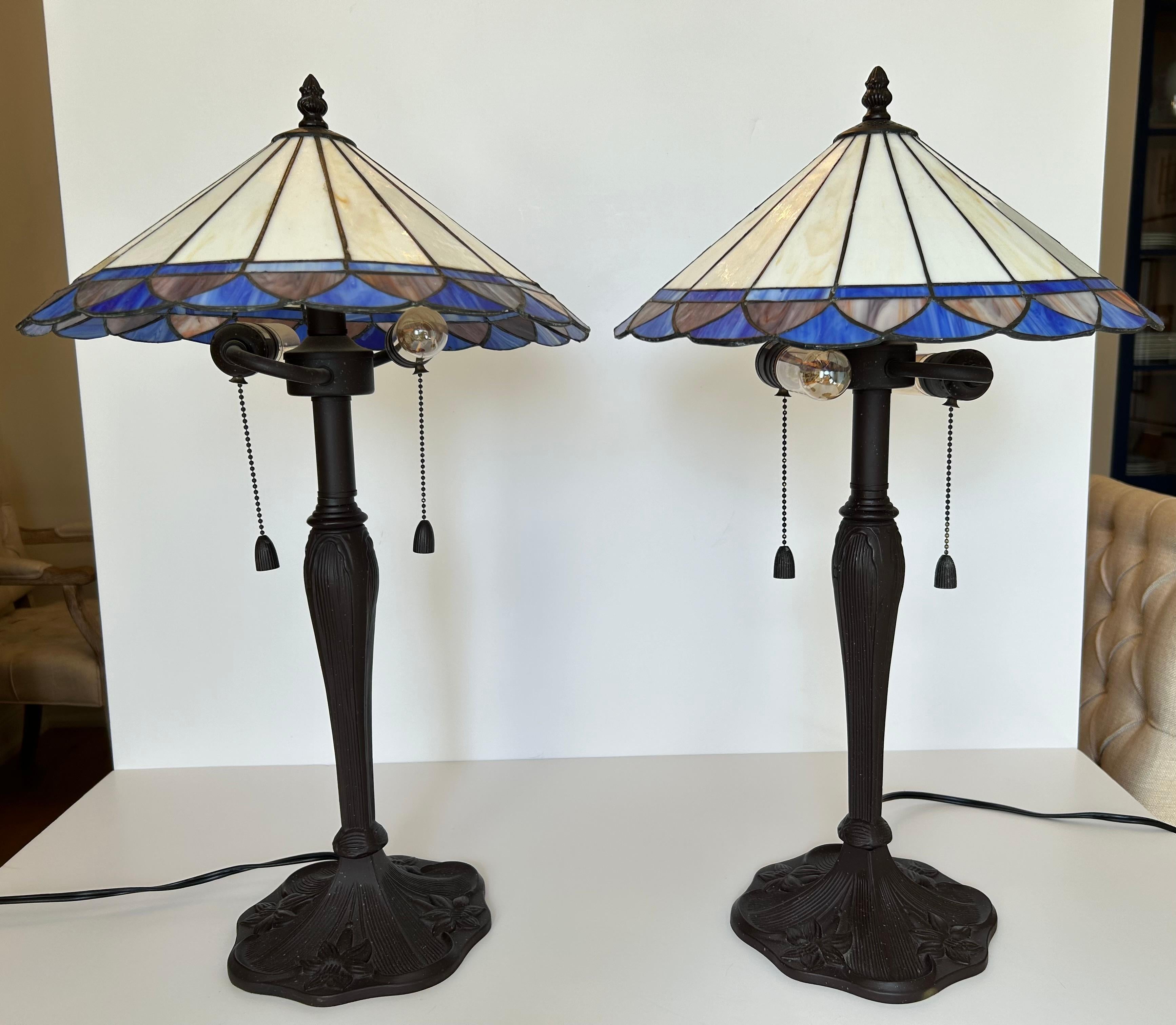 Saint Pierre and Miquelon Pair of Slag Glass Table Lamps