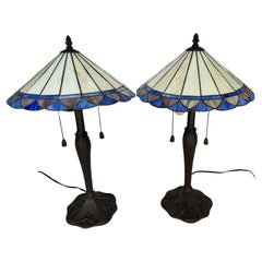 Vintage Pair of Slag Glass Table Lamps