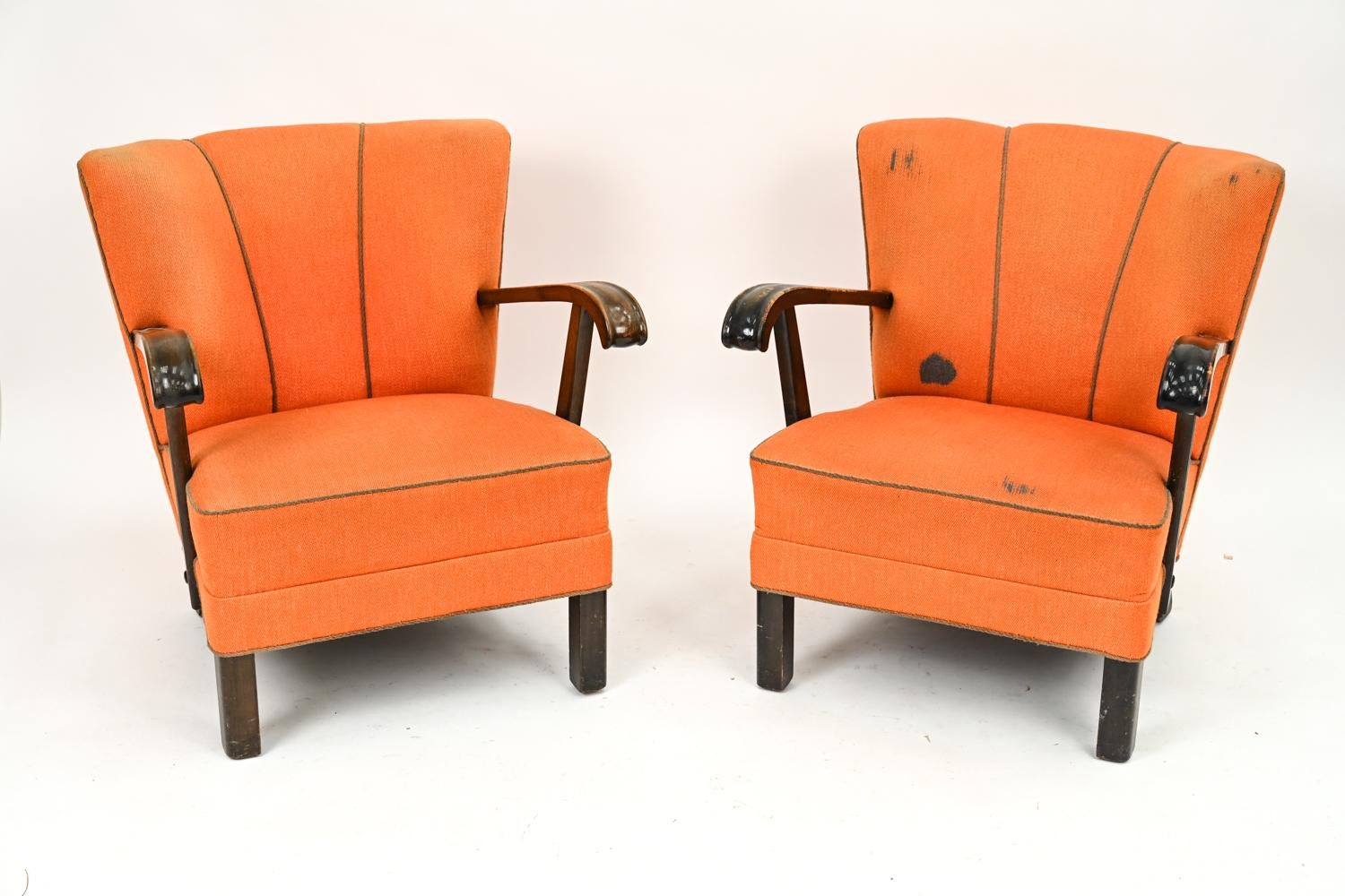 Scandinavian Modern Pair of Slagelse Danish Channel-Back Lounge Chairs