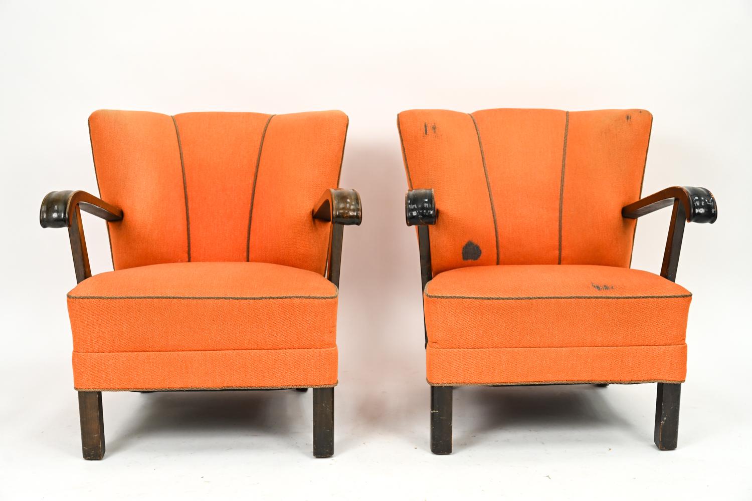 Wool Pair of Slagelse Danish Channel-Back Lounge Chairs