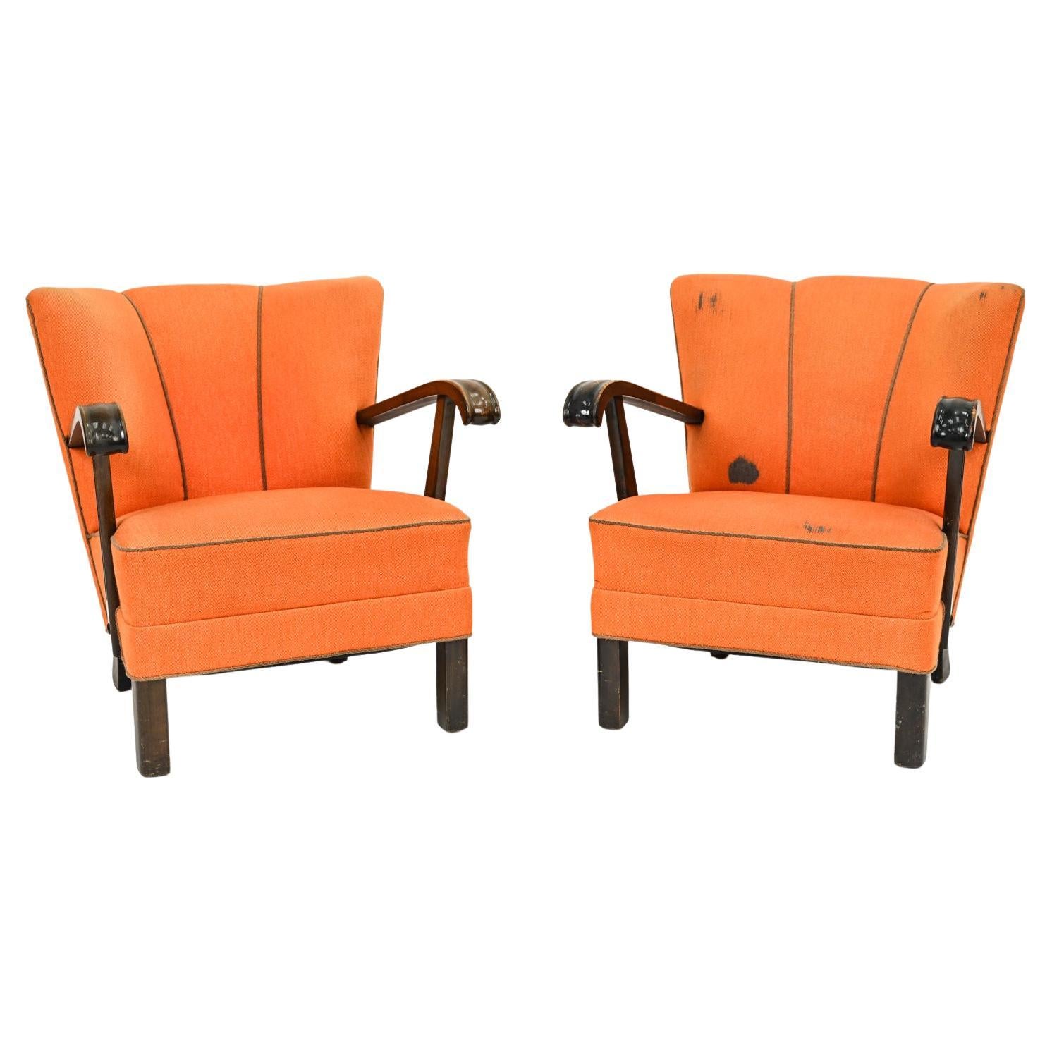 Pair of Slagelse Danish Channel-Back Lounge Chairs