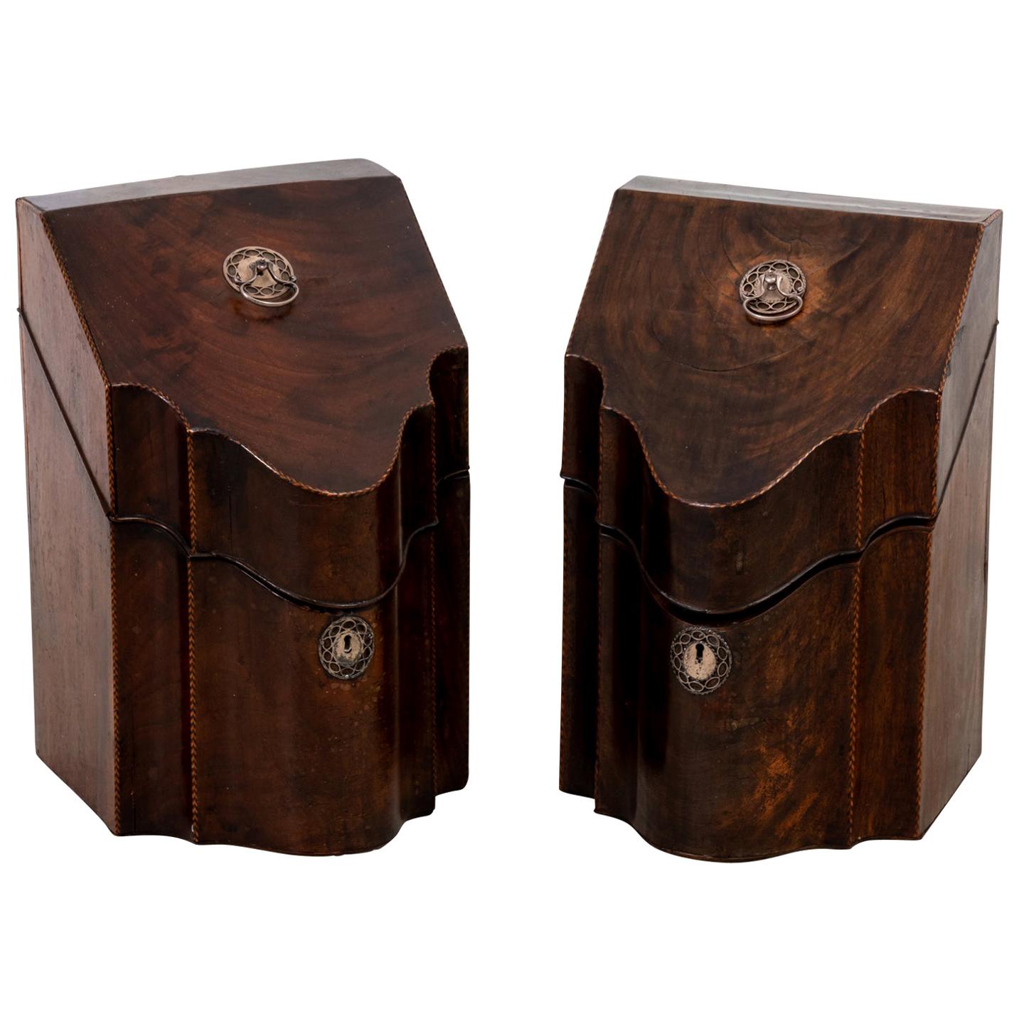 Pair of Slant Front Knife Boxes in the Manner of George Hepplewhite For Sale