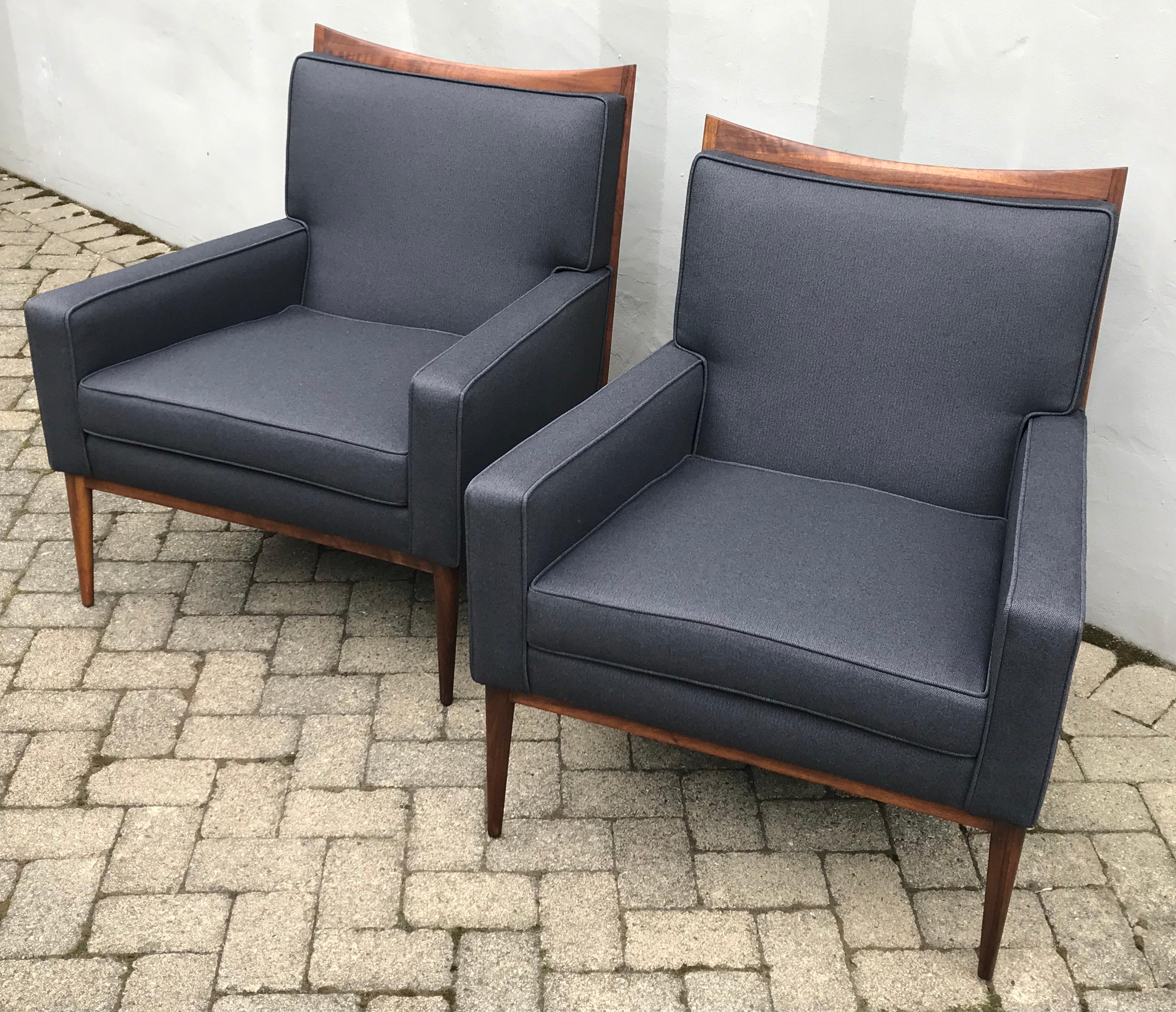 Mid-Century Modern Pair of Slate Grey Paul McCobb Lounge Club Chairs for Directional, 1950's