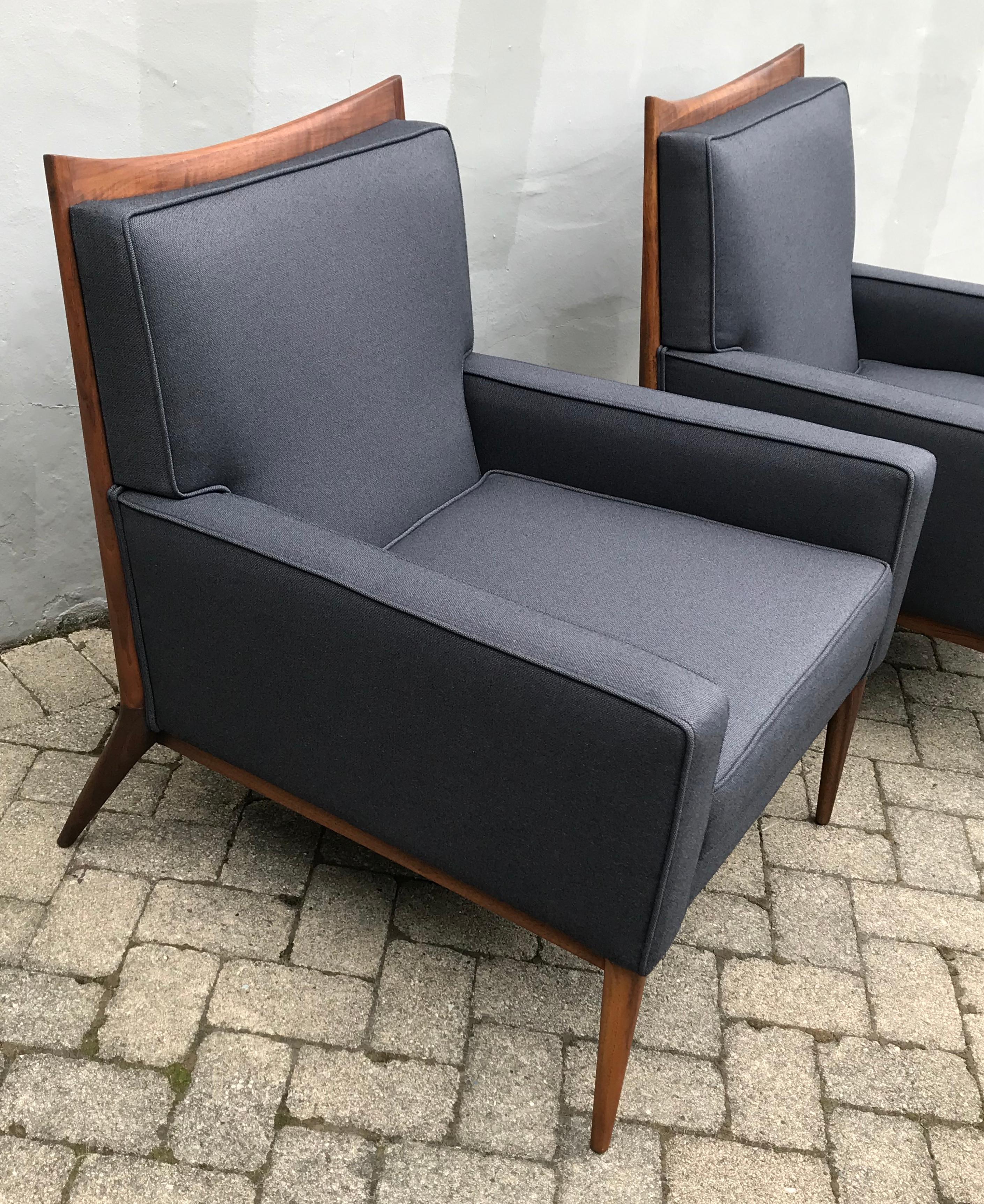 American Pair of Slate Grey Paul McCobb Lounge Club Chairs for Directional, 1950's