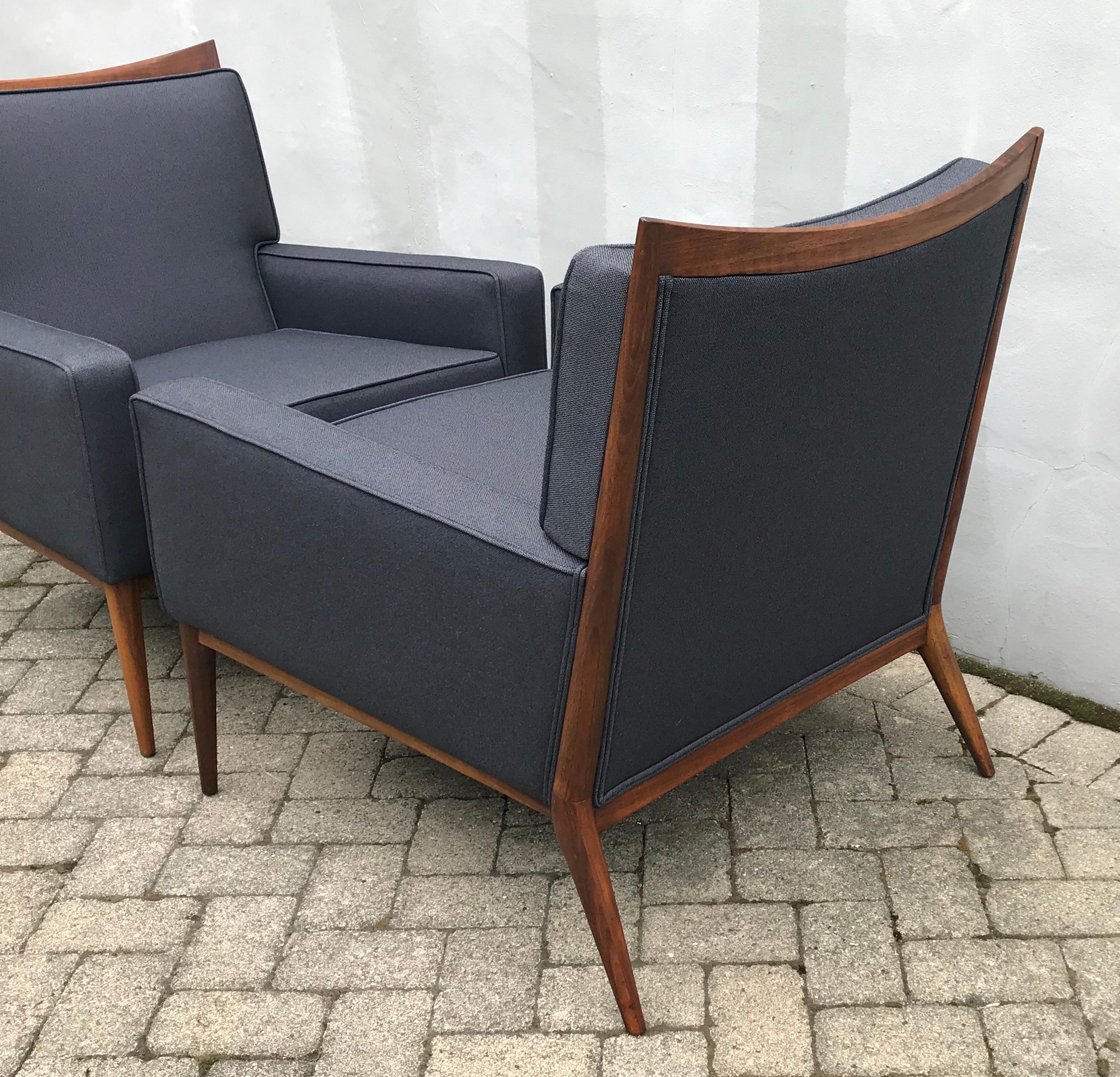 Fabric Pair of Slate Grey Paul McCobb Lounge Club Chairs for Directional, 1950's