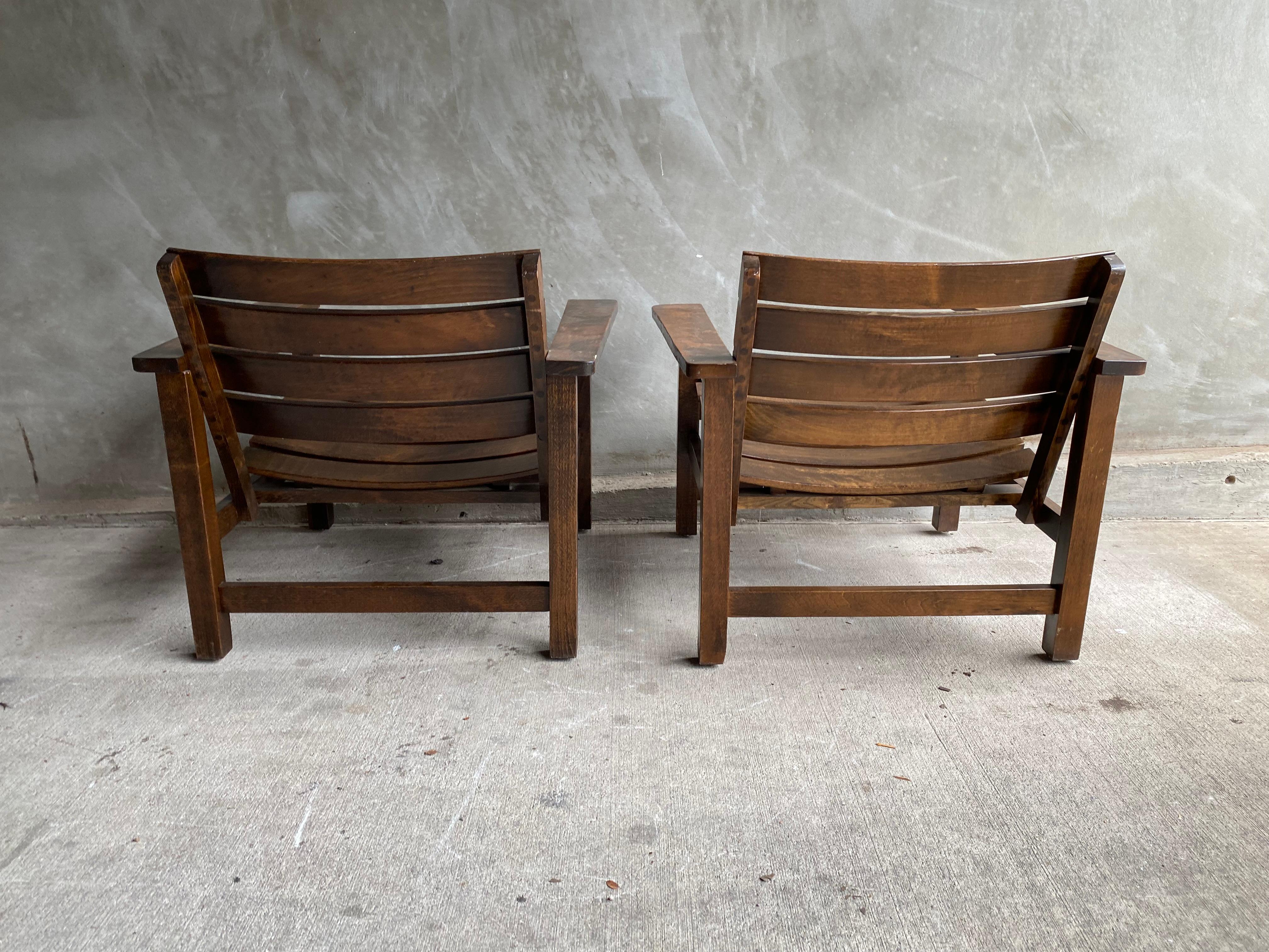 Pair of Slatted Armchairs, France, 1950's 1