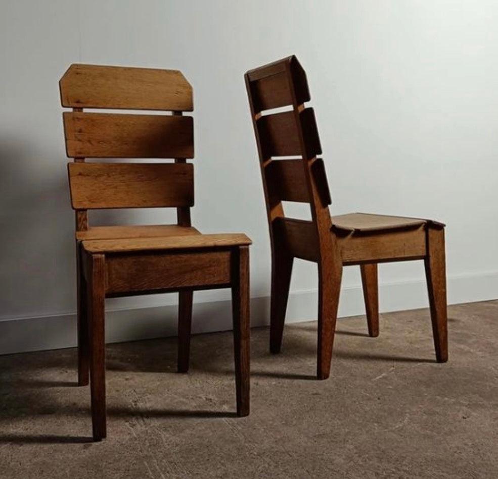 Pair of Slatted Wood Den Haagse School Chairs In Good Condition For Sale In Los Angeles, CA