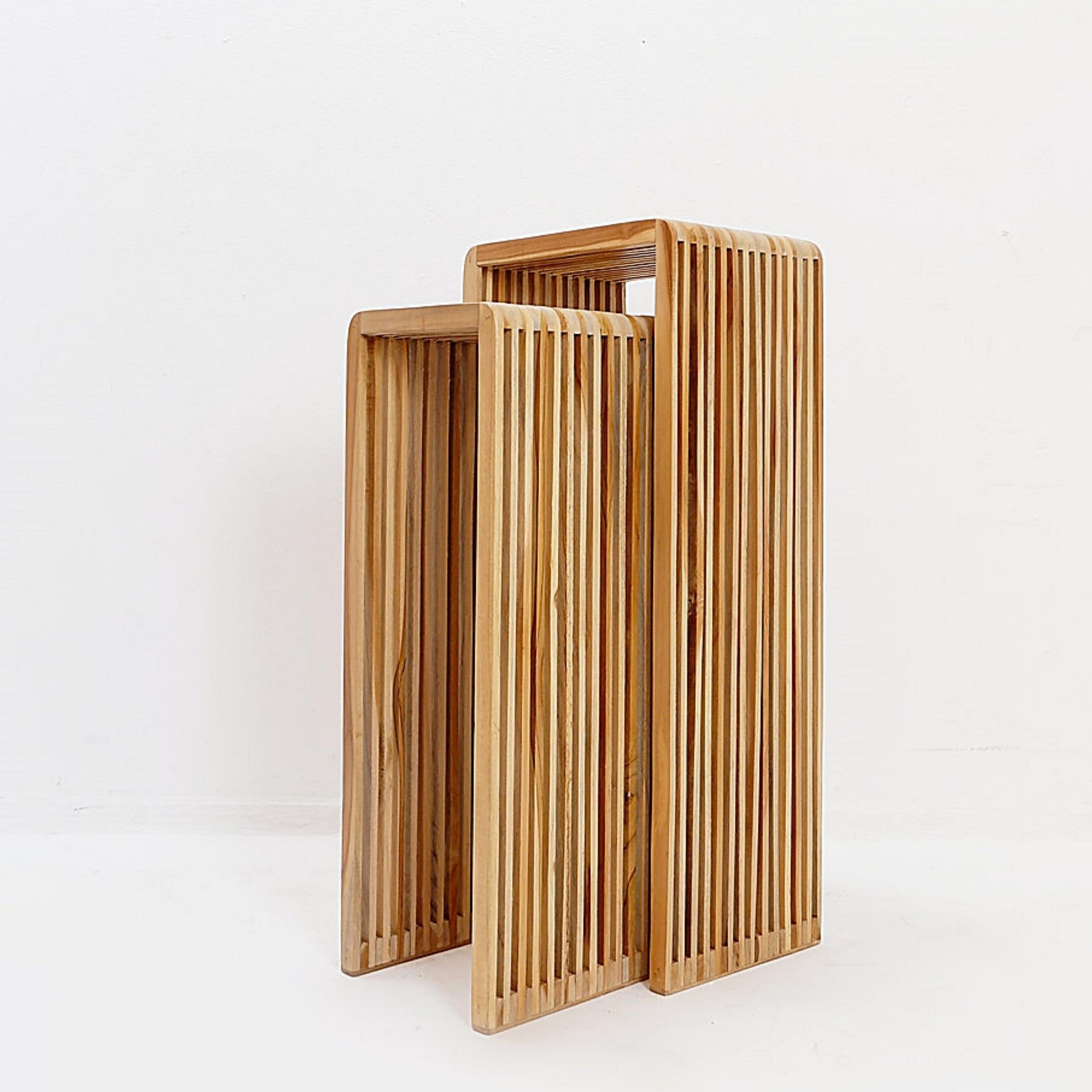 Pair of Slatted Wood nesting plant stands For Sale 7