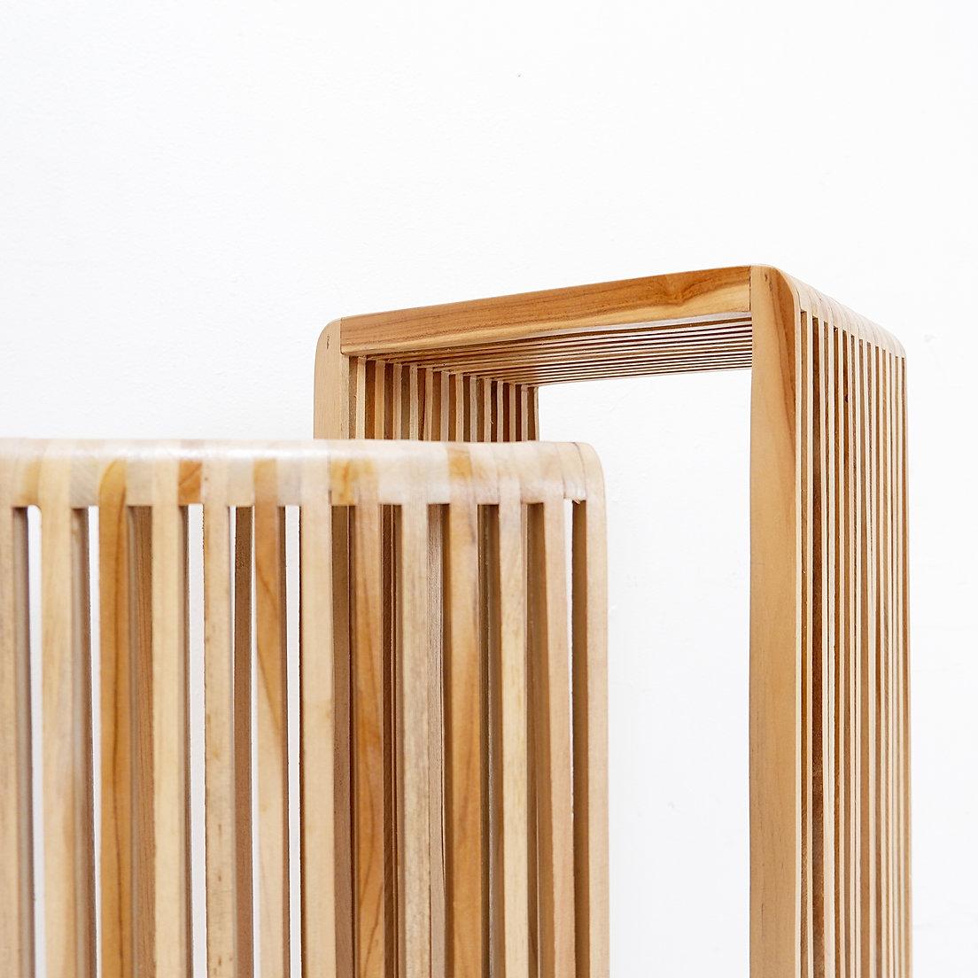Contemporary Pair of Slatted Wood nesting plant stands For Sale
