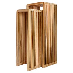 Pair of Slatted Wood nesting plant stands