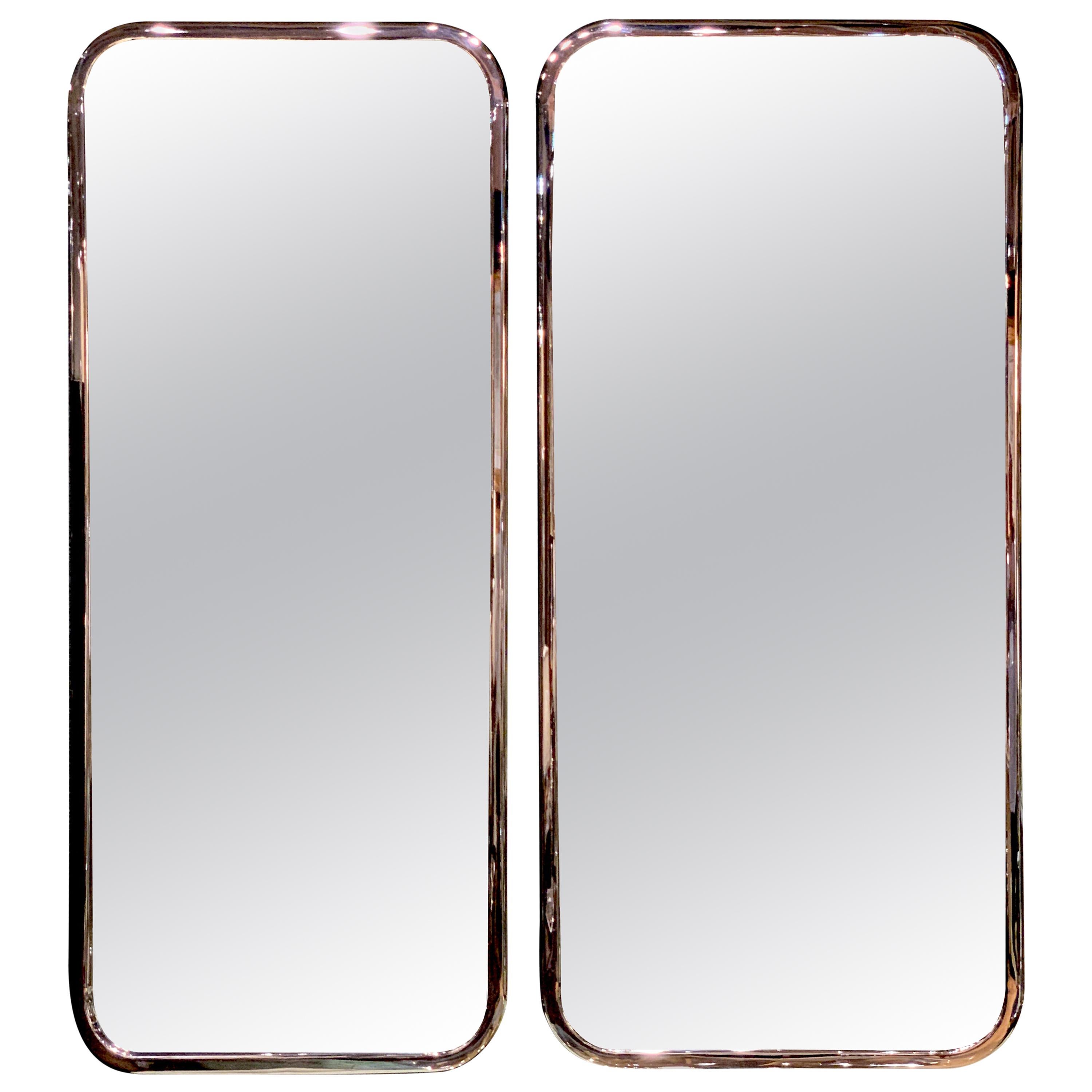 Pair of Sleek Italian 1970s Chrome Mirrors