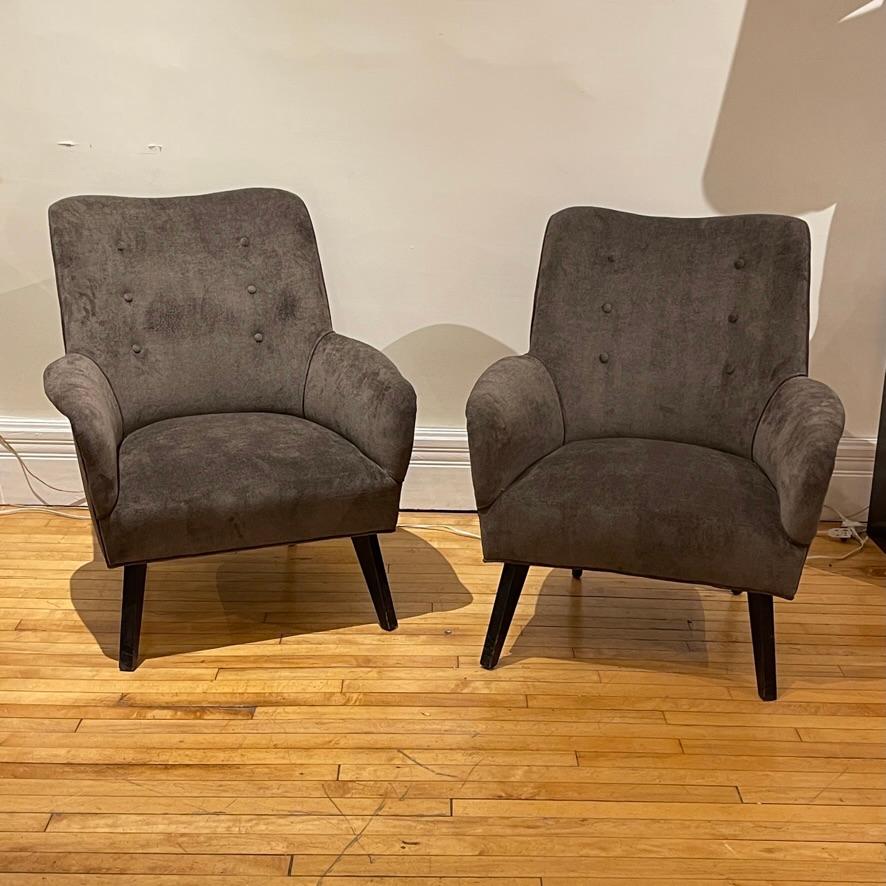 Pair of Sleek Italian Sculptural Midcentury Modern Chairs, New Velvet Upholstery 3