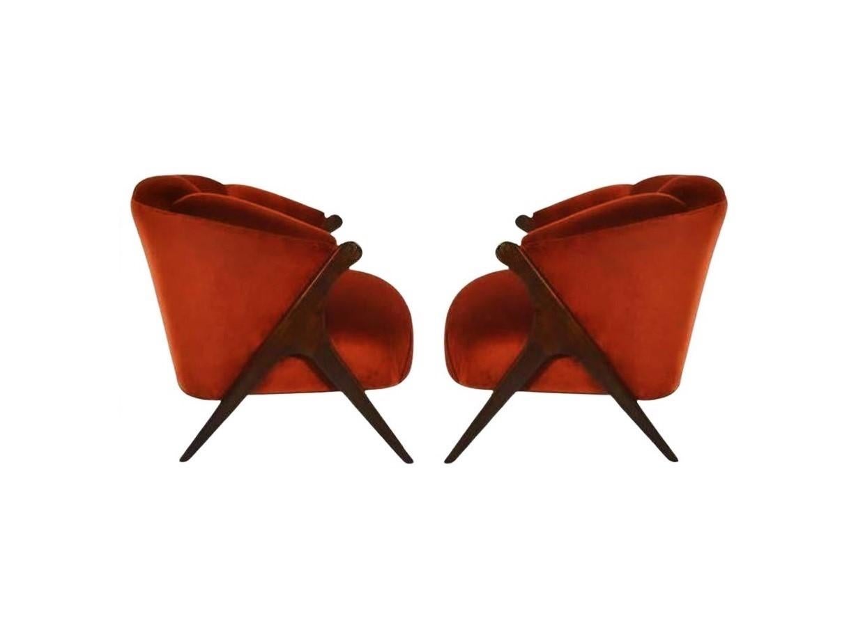 American Pair of Sleek Karpen of California Barrel Lounge Chairs
