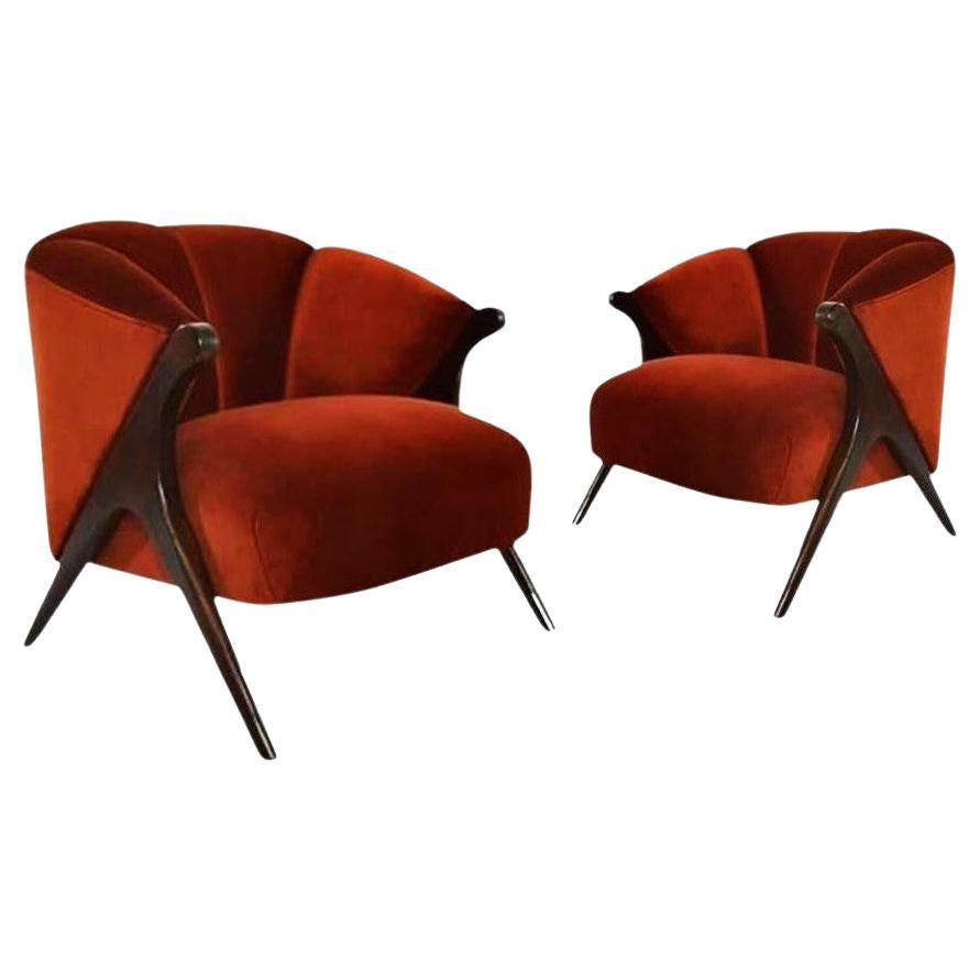 Pair of Sleek Karpen of California Barrel Lounge Chairs