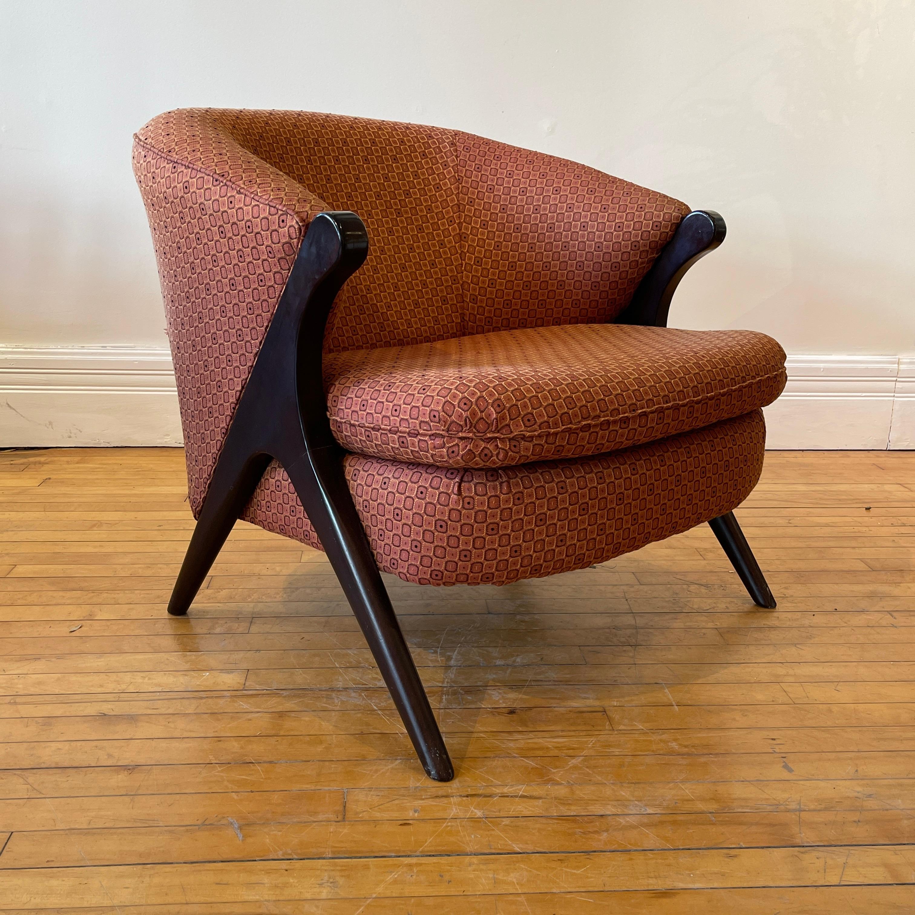 Pair of Sleek Karpen of California Style Barrel Lounge Chairs, Mid-Century Club  2