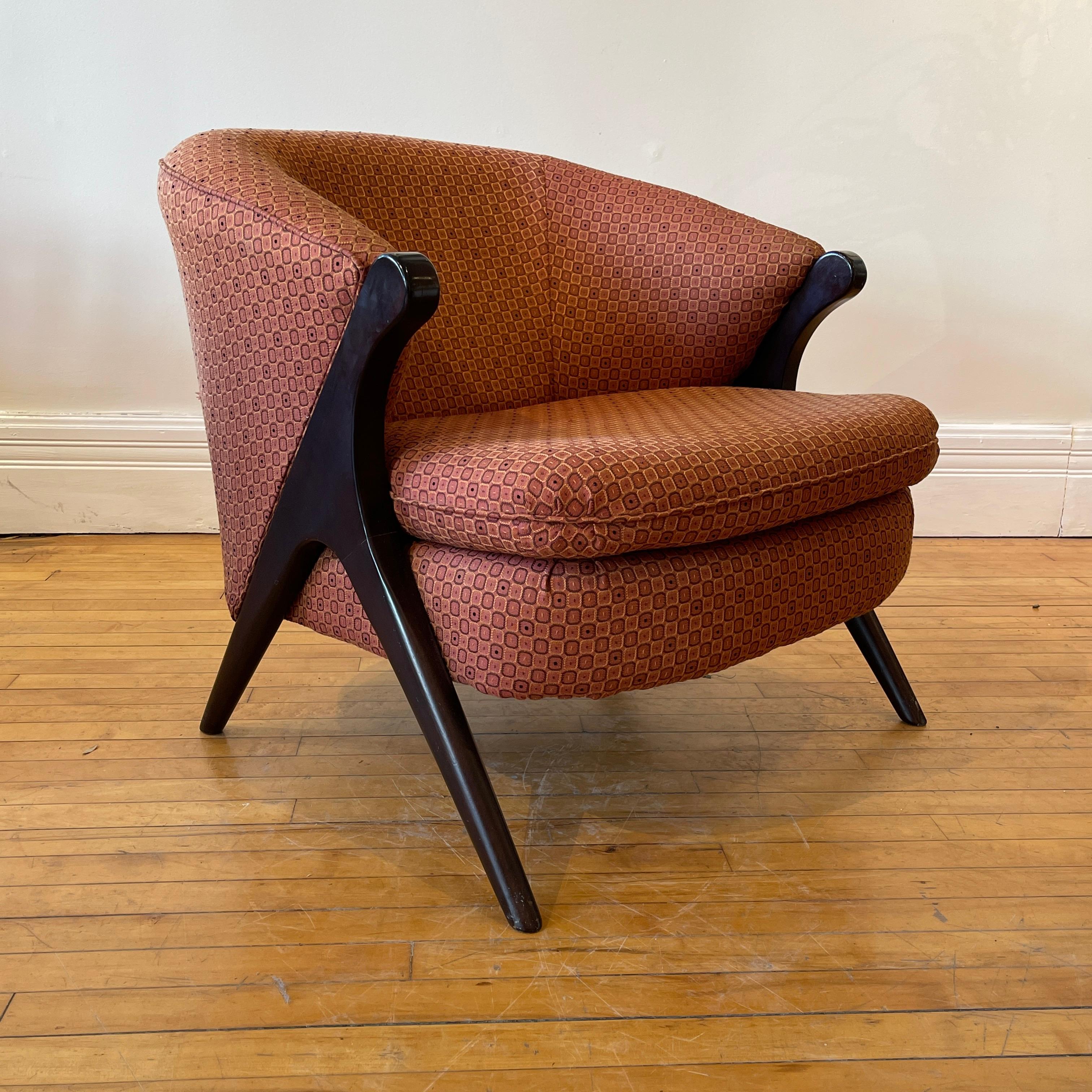 Pair of Sleek Karpen of California Style Barrel Lounge Chairs, Mid-Century Club 2